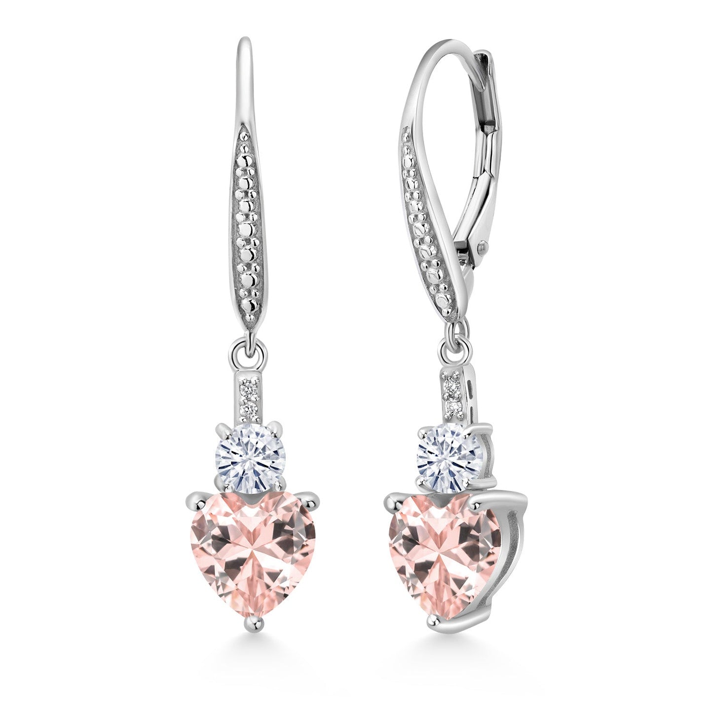 Leverback Drop Dangle Earrings for Women in 925 Sterling Silver | Gemstone Birthstone and White Moissanite with Lab Grown Diamond Accents | Heart 7MM & Round 4MM | Fine Jewelry Her Mom Wife