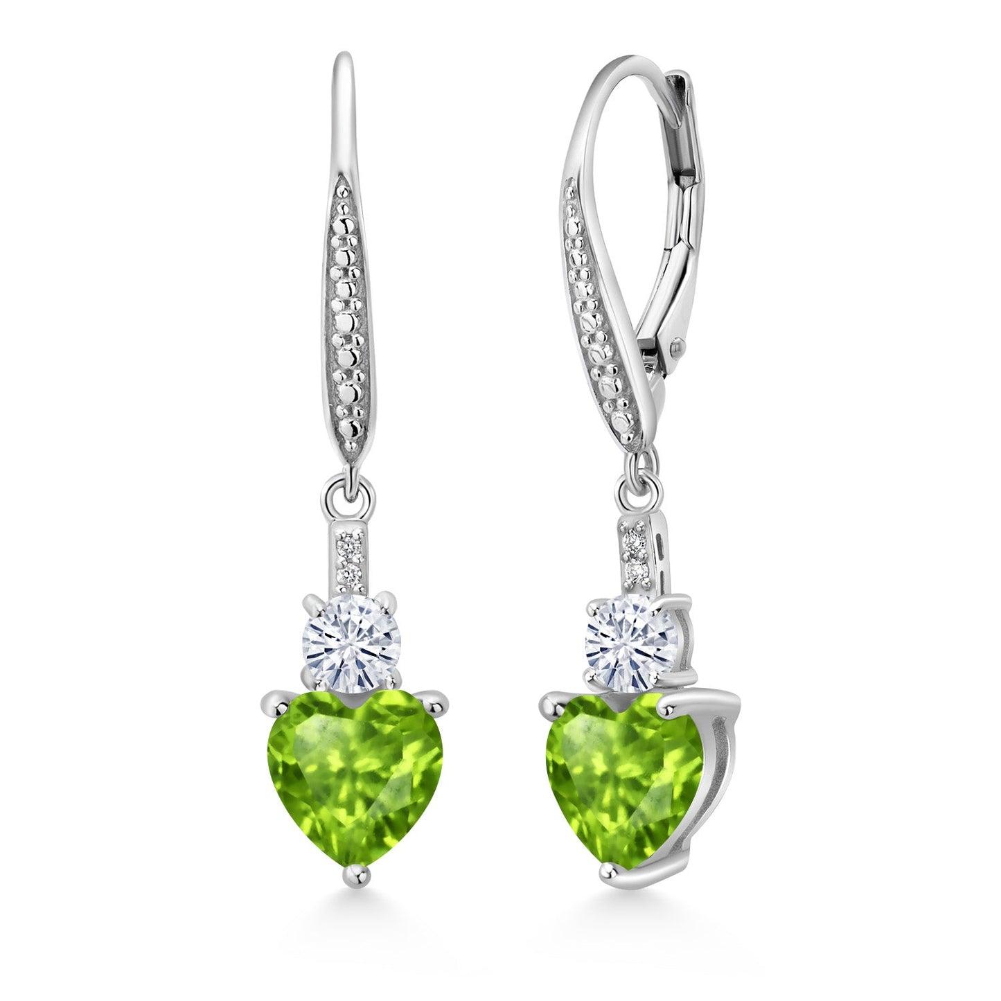 Leverback Drop Dangle Earrings for Women in 925 Sterling Silver | Gemstone Birthstone and White Moissanite with Lab Grown Diamond Accents | Heart 7MM & Round 4MM | Fine Jewelry Her Mom Wife