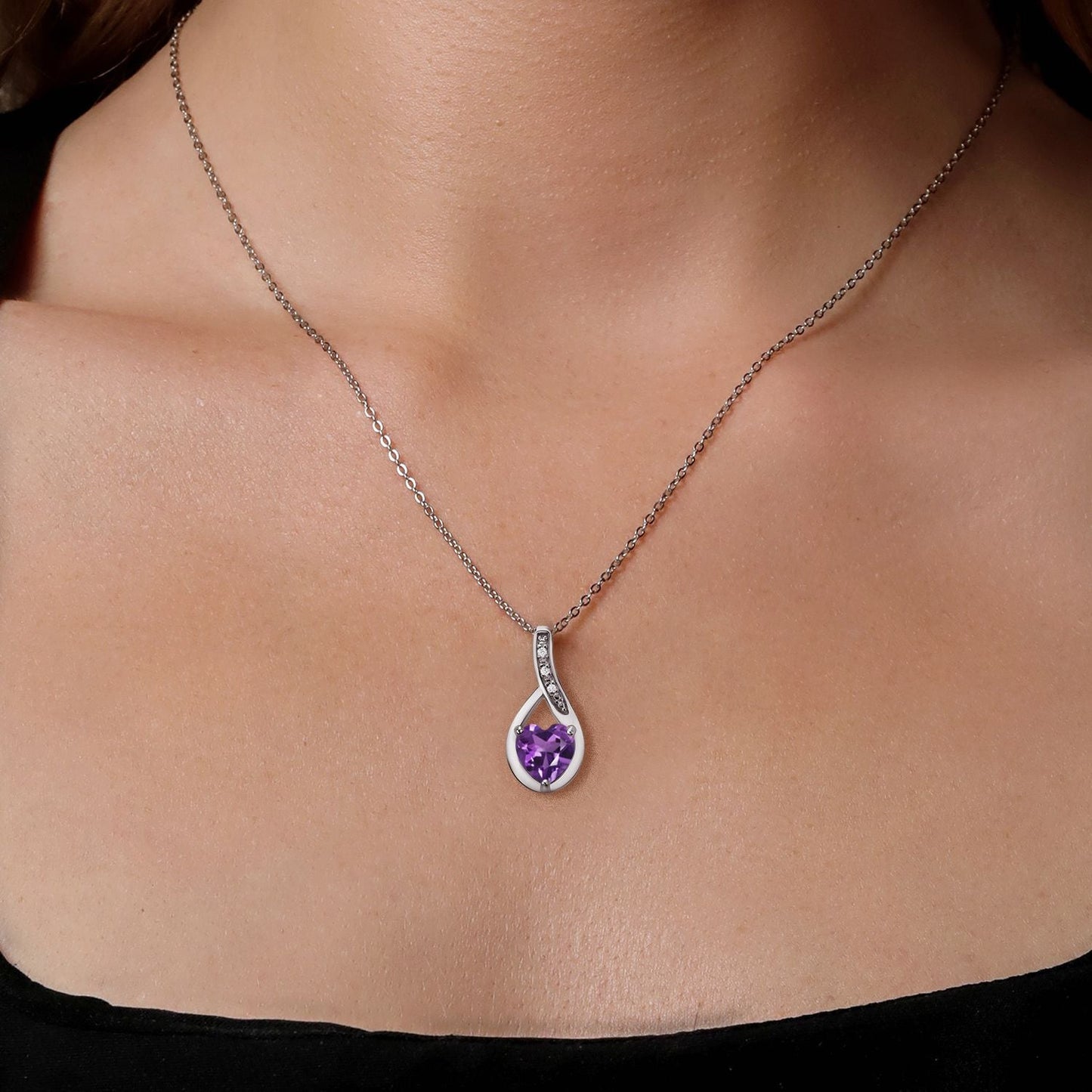 925 Sterling Silver Purple Amethyst and White Moissanite Pendant Earrings Set For Women (3.44 Cttw, Gemstone February Birthstone, with 18 Inch Chain)