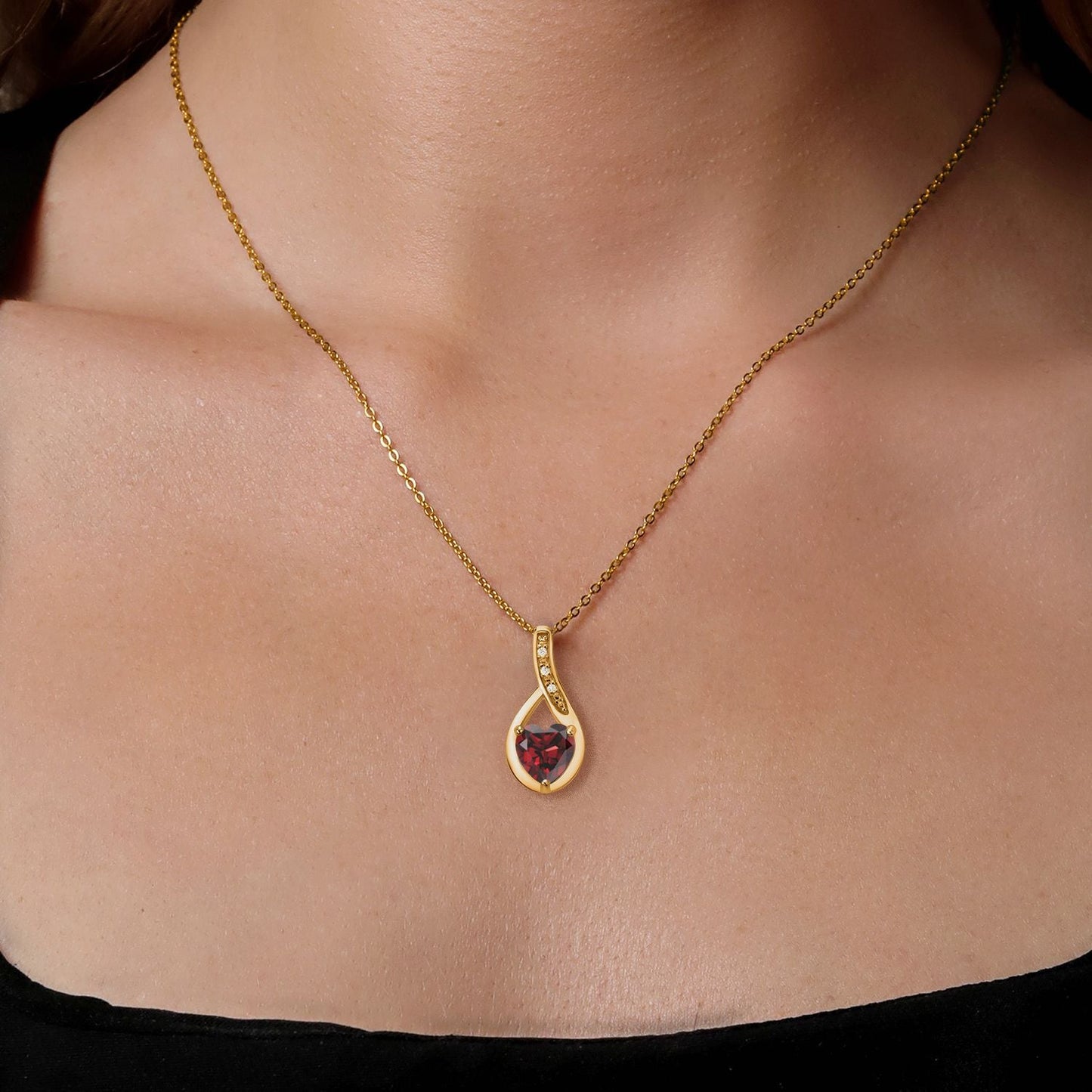 18K Yellow Gold Plated Silver Red Garnet Pendant Earrings Set For Women (4.84 Cttw, Gemstone January Birthstone, with 18 Inch Chain)
