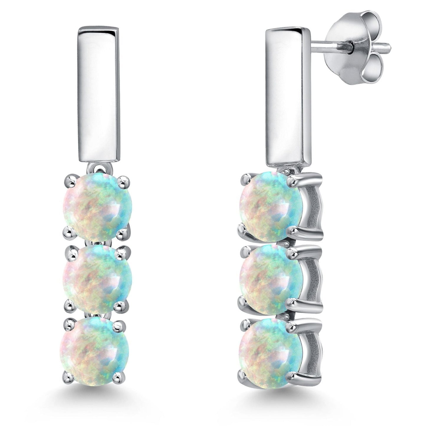 5MM Round Gemstone Birthstone Drop Dangle 3-Stone Earrings For Women | 925 Sterling Silver | Three Stone Fine Jewelry Gifts for Her Mom Women Wife
