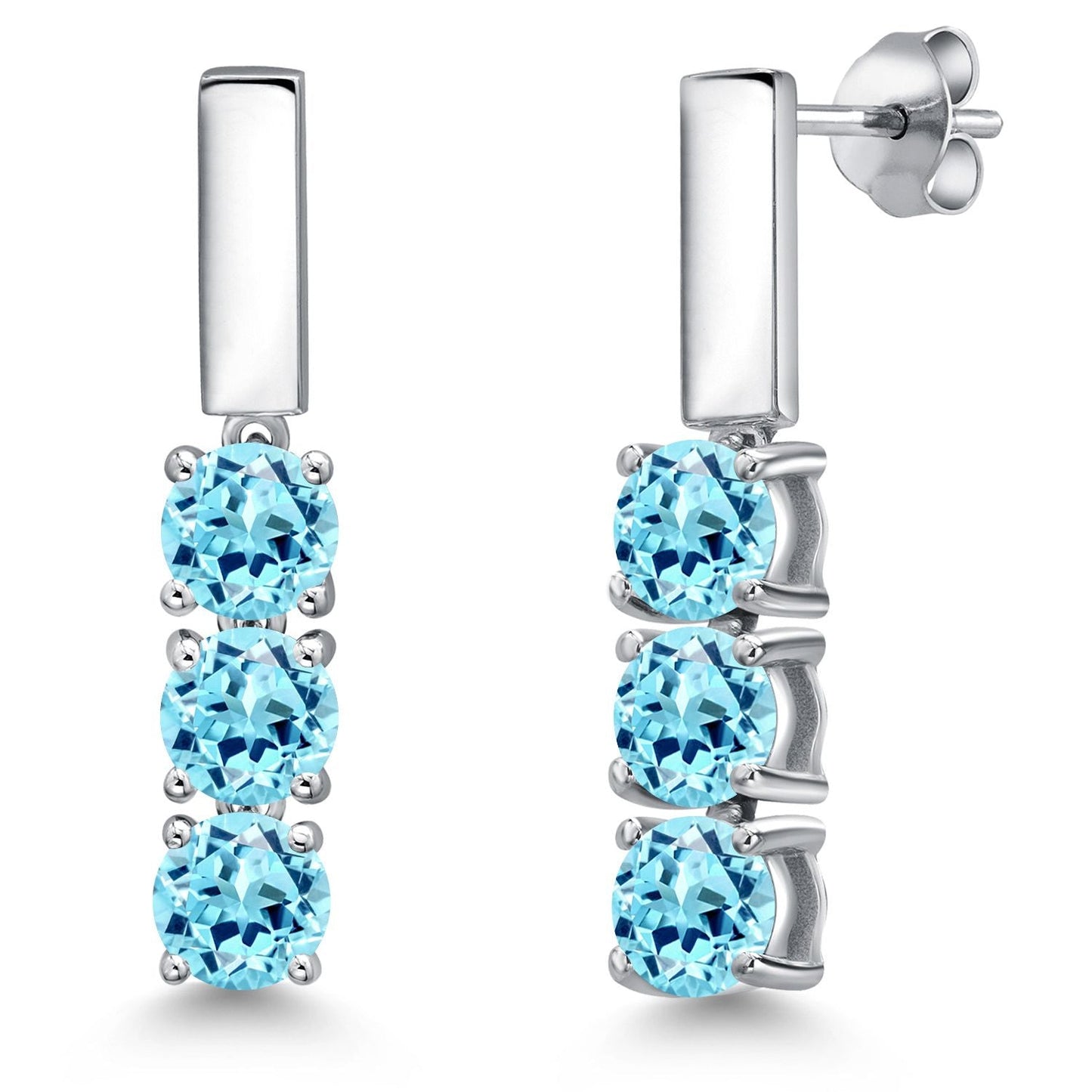 5MM Round Gemstone Birthstone Drop Dangle 3-Stone Earrings For Women | 925 Sterling Silver | Three Stone Fine Jewelry Gifts for Her Mom Women Wife
