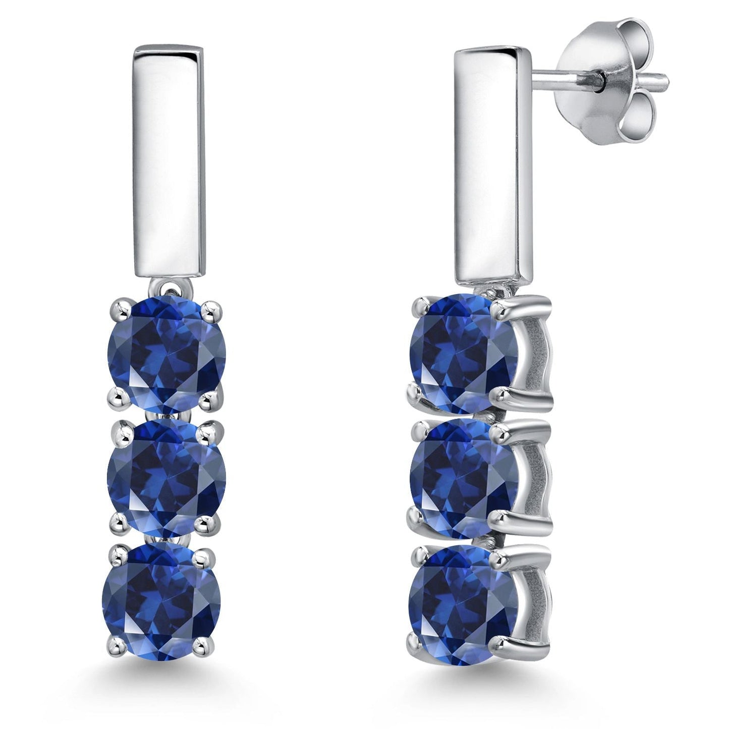 5MM Round Gemstone Birthstone Drop Dangle 3-Stone Earrings For Women | 925 Sterling Silver | Three Stone Fine Jewelry Gifts for Her Mom Women Wife