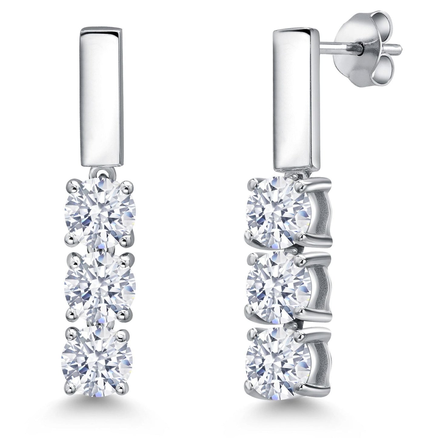 5MM Round Gemstone Birthstone Drop Dangle 3-Stone Earrings For Women | 925 Sterling Silver | Three Stone Fine Jewelry Gifts for Her Mom Women Wife