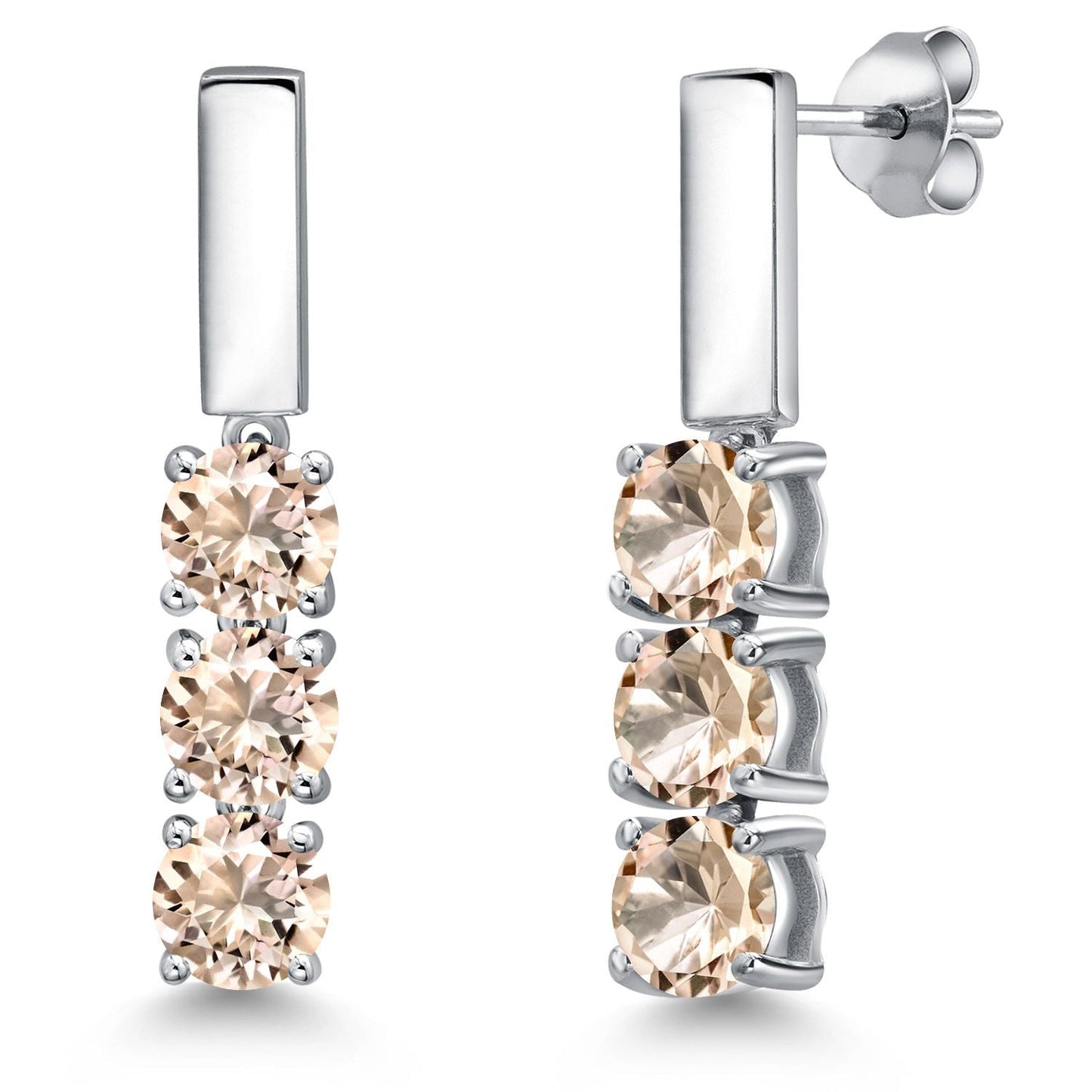 5MM Round Gemstone Birthstone Drop Dangle 3-Stone Earrings For Women | 925 Sterling Silver | Three Stone Fine Jewelry Gifts for Her Mom Women Wife
