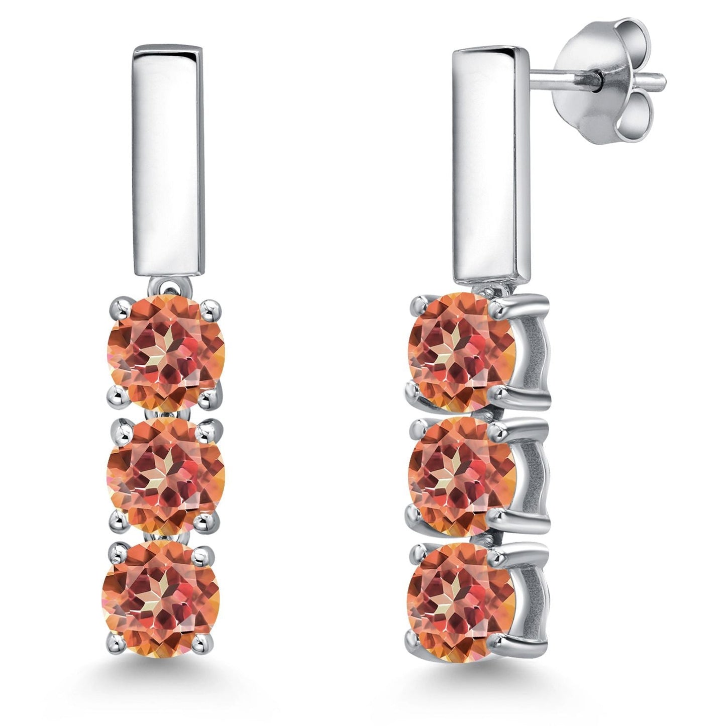 5MM Round Gemstone Birthstone Drop Dangle 3-Stone Earrings For Women | 925 Sterling Silver | Three Stone Fine Jewelry Gifts for Her Mom Women Wife