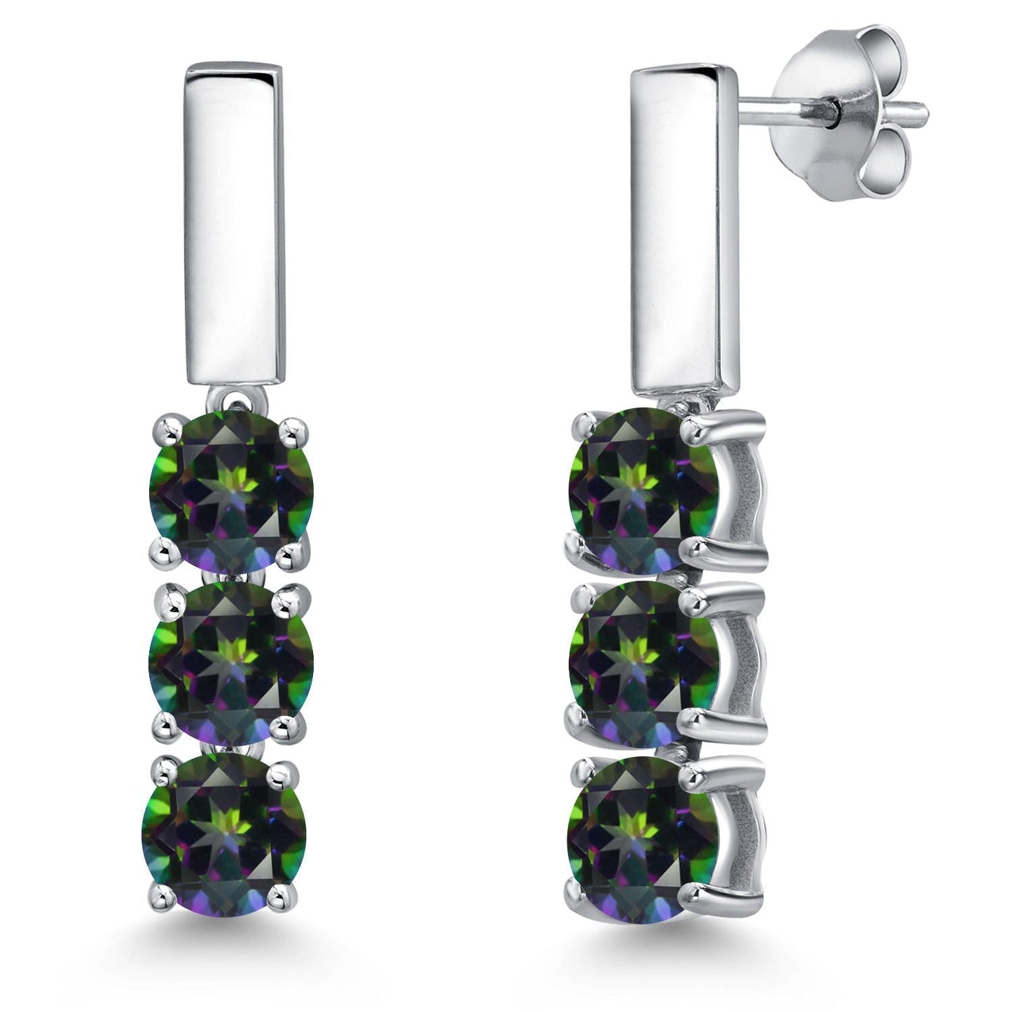 5MM Round Gemstone Birthstone Drop Dangle 3-Stone Earrings For Women | 925 Sterling Silver | Three Stone Fine Jewelry Gifts for Her Mom Women Wife