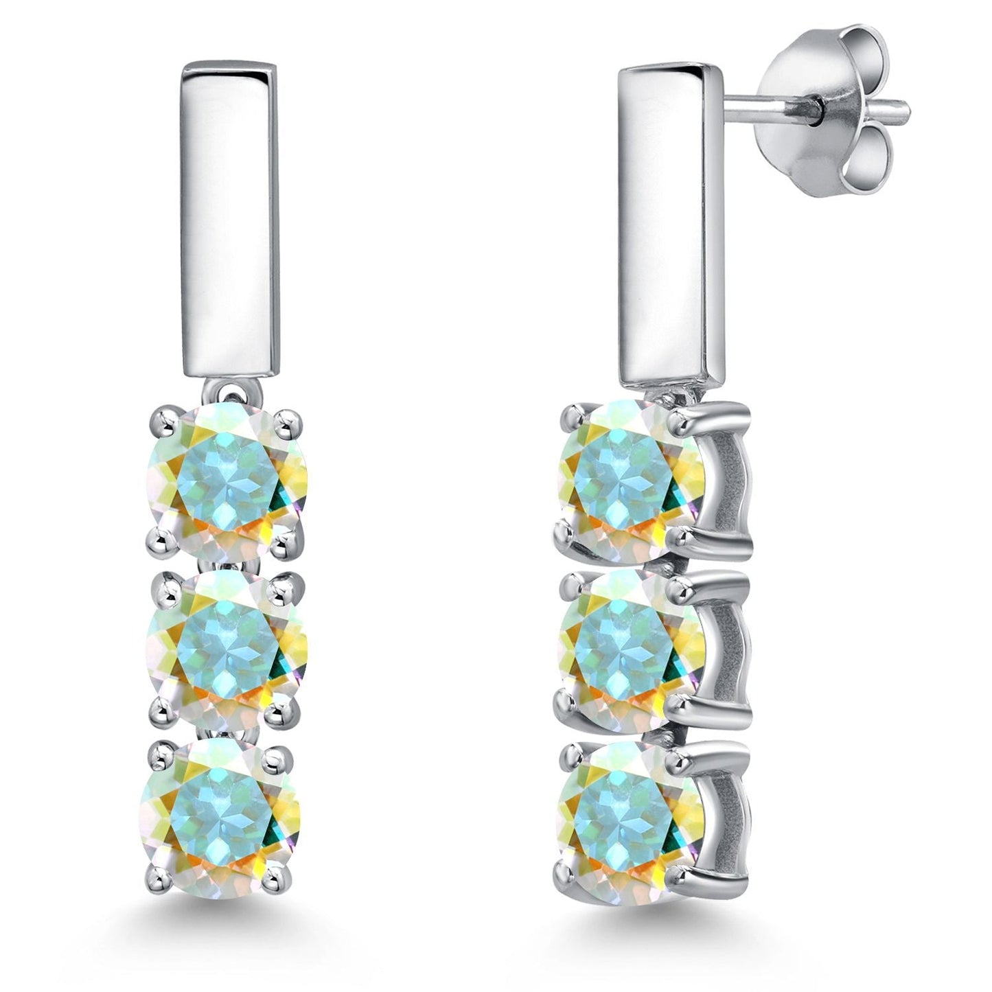5MM Round Gemstone Birthstone Drop Dangle 3-Stone Earrings For Women | 925 Sterling Silver | Three Stone Fine Jewelry Gifts for Her Mom Women Wife
