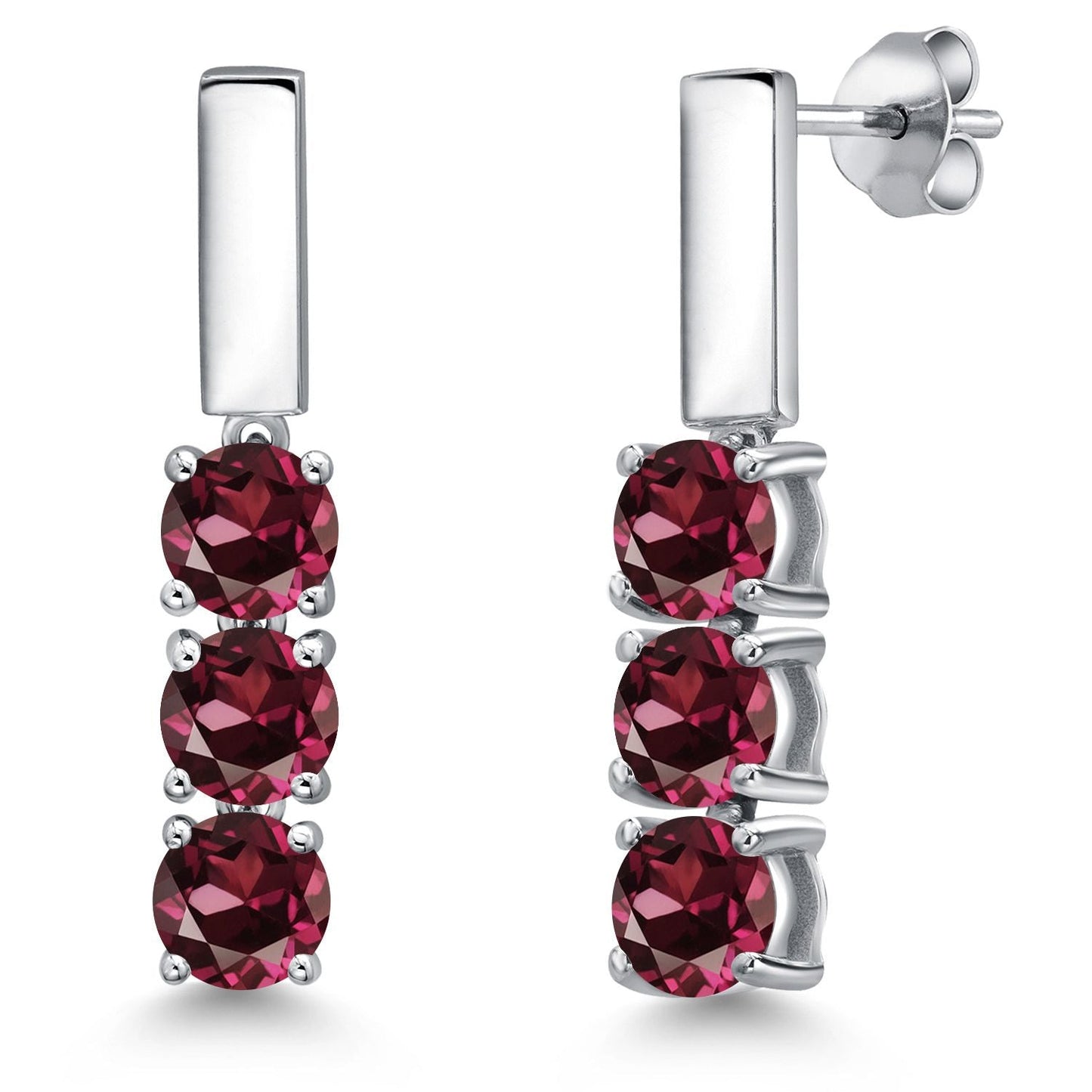 5MM Round Gemstone Birthstone Drop Dangle 3-Stone Earrings For Women | 925 Sterling Silver | Three Stone Fine Jewelry Gifts for Her Mom Women Wife