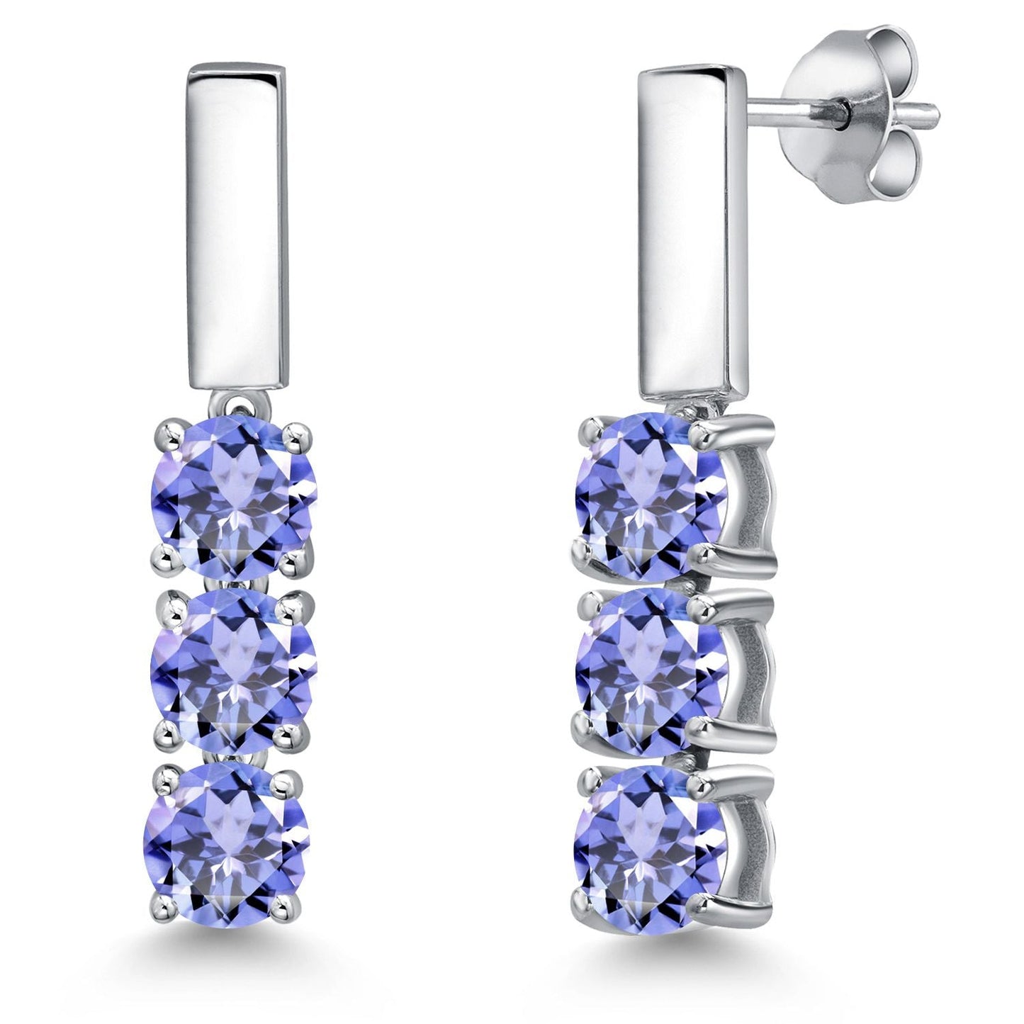 5MM Round Gemstone Birthstone Drop Dangle 3-Stone Earrings For Women | 925 Sterling Silver | Three Stone Fine Jewelry Gifts for Her Mom Women Wife