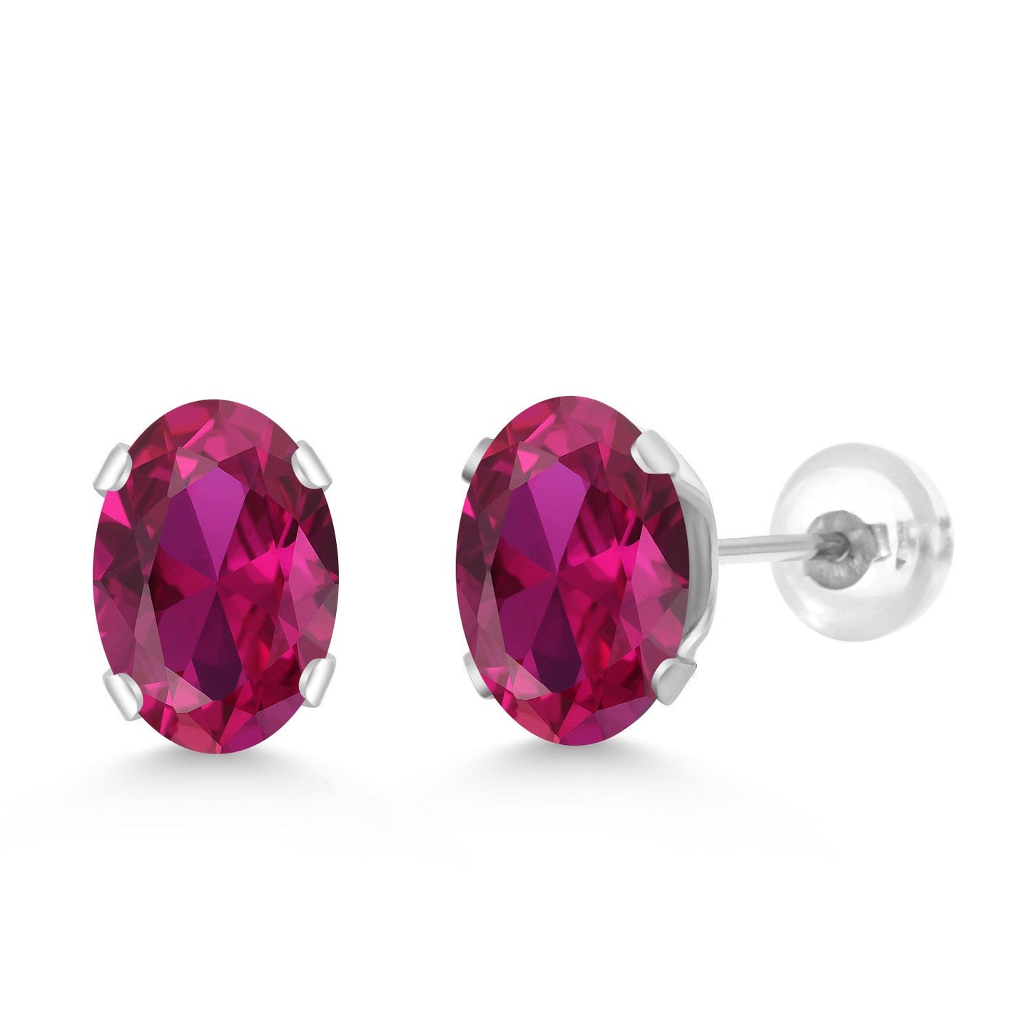 14K White Gold Oval Gemstone Birthstone Stud Earrings | Oval 7X5MM | Gold Earrings For Women Men