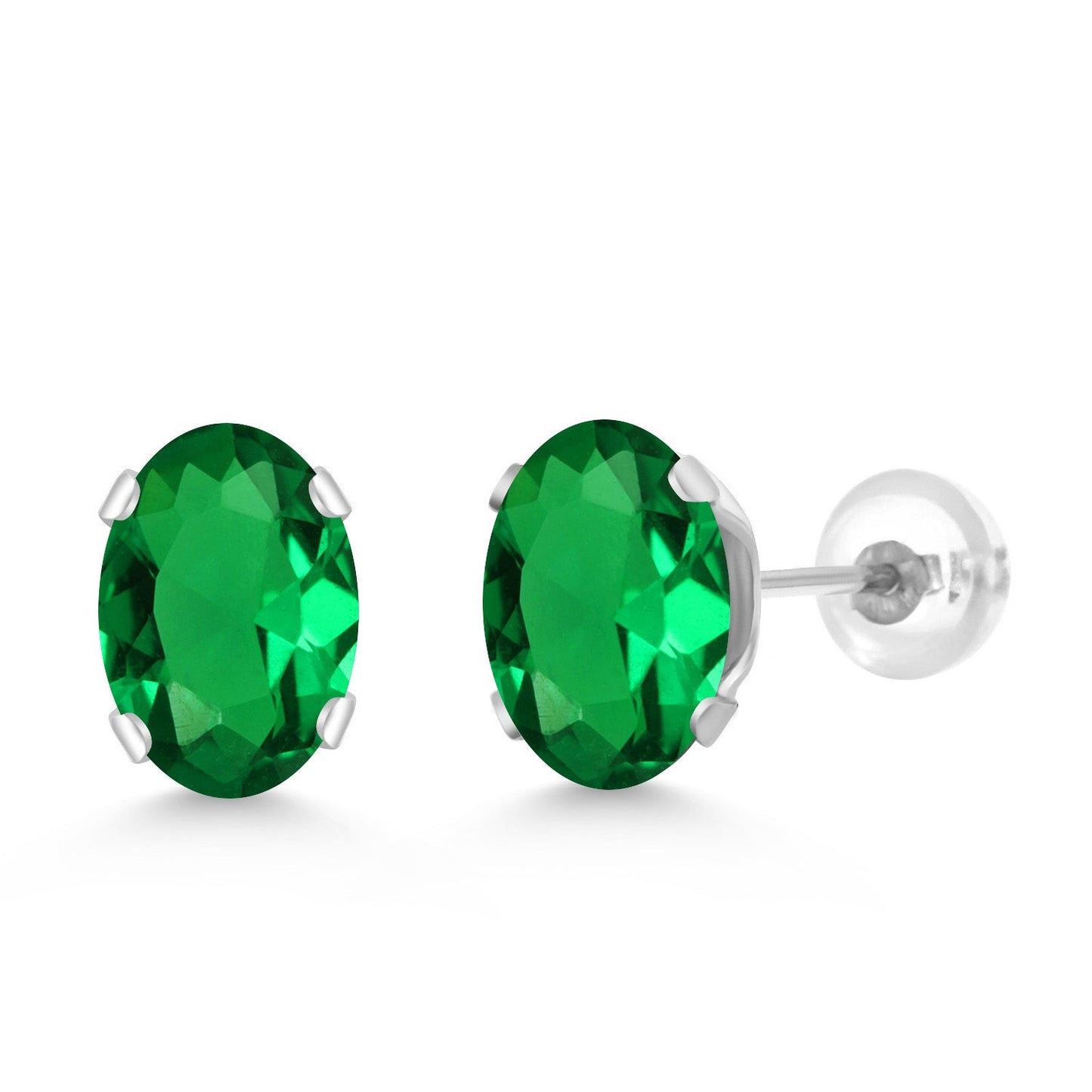 14K White Gold Oval Gemstone Birthstone Stud Earrings | Oval 7X5MM | Gold Earrings For Women Men