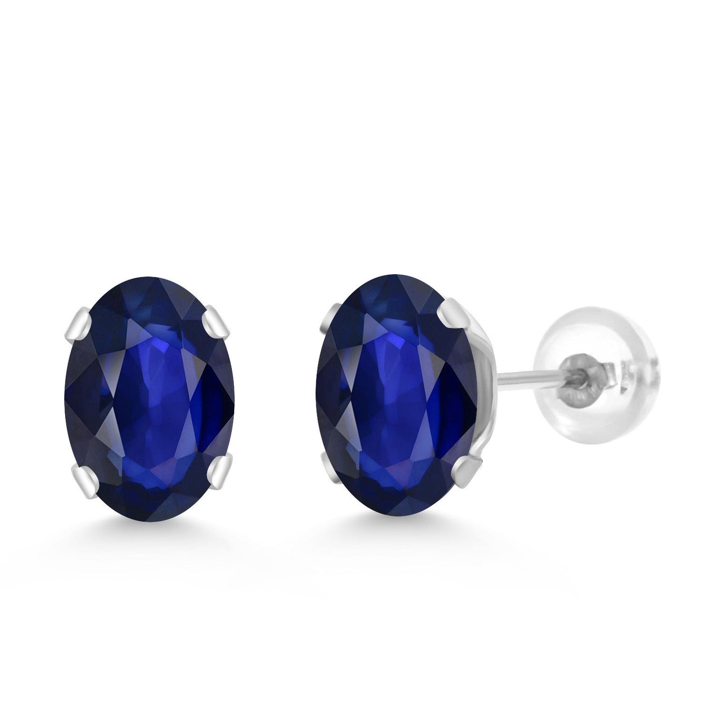 14K White Gold Oval Gemstone Birthstone Stud Earrings | Oval 7X5MM | Gold Earrings For Women Men