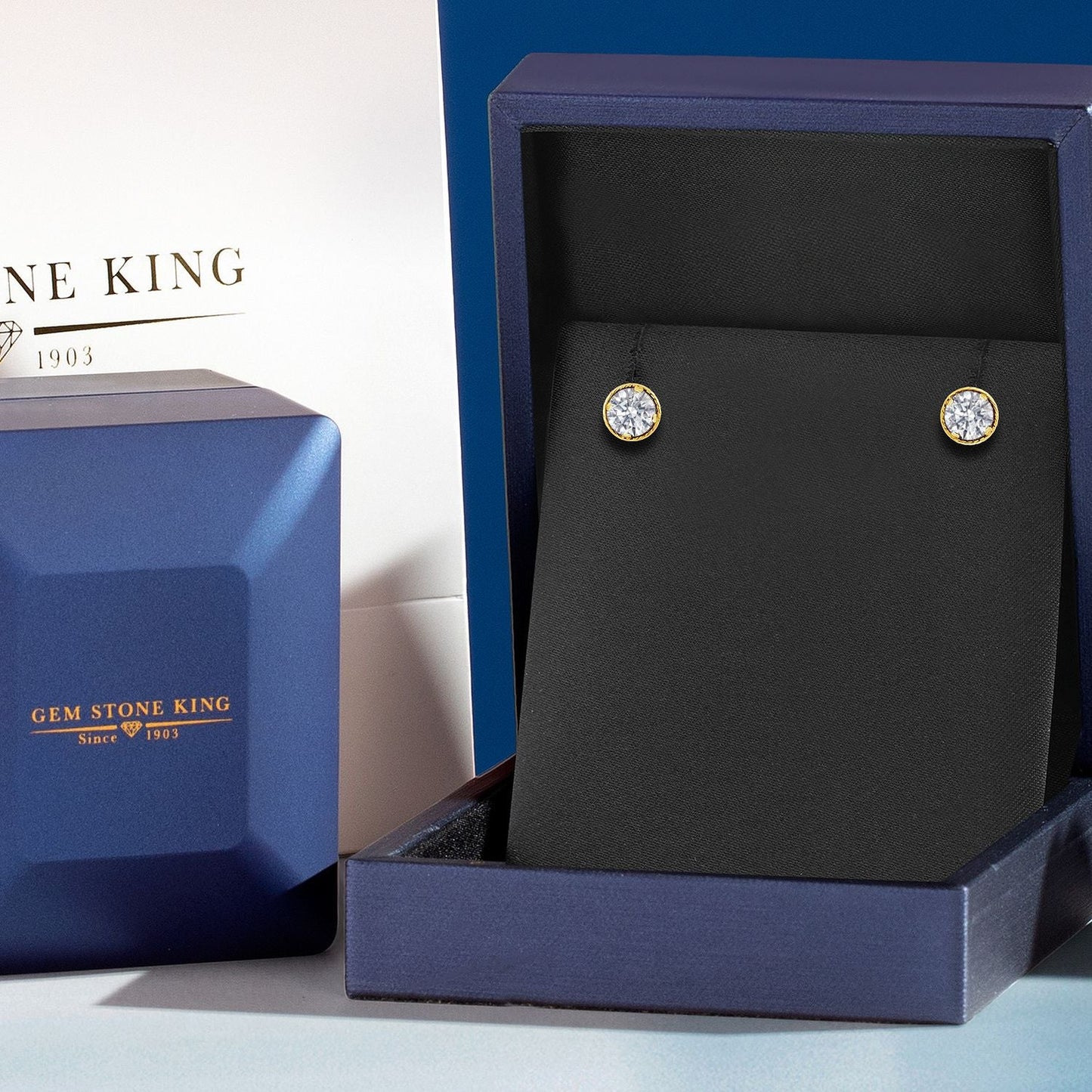 14K Yellow Gold E - F Lab Grown Diamond Earrings for Women | 1.00 Cttw | Gemstone April Birthstone | Round 5MM