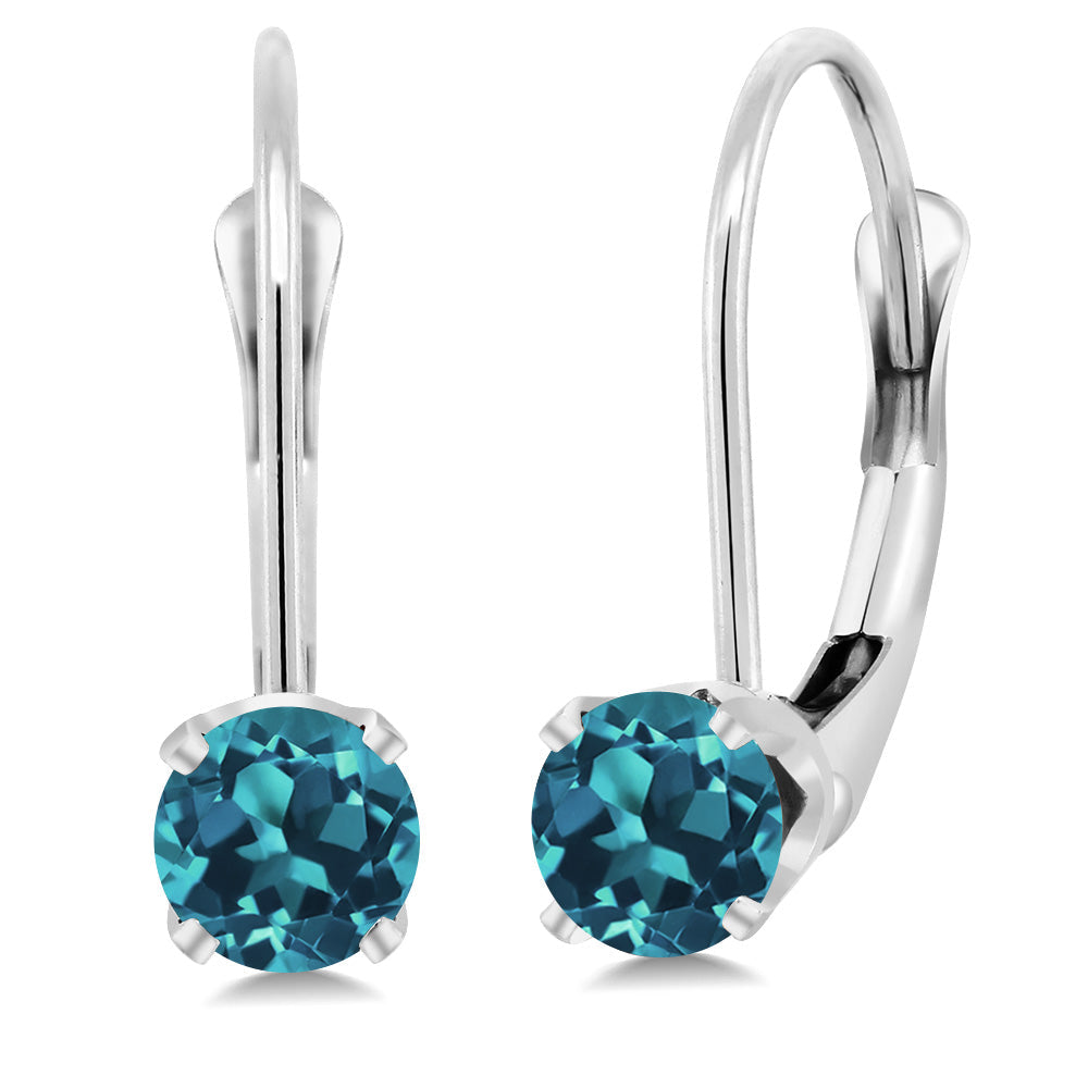 Solid 14K Gold 4MM Round Gemstone Birthstone Leverback Earrings | Gold Earrings For Women