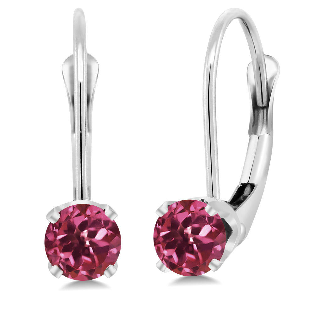 Solid 14K Gold 4MM Round Gemstone Birthstone Leverback Earrings | Gold Earrings For Women