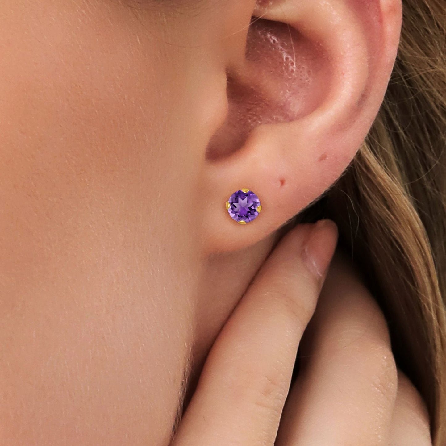 14K Gold Gemstone Birthstone Solitaire Stud Earrings | Round 6MM | Gold Earrings For Women Men