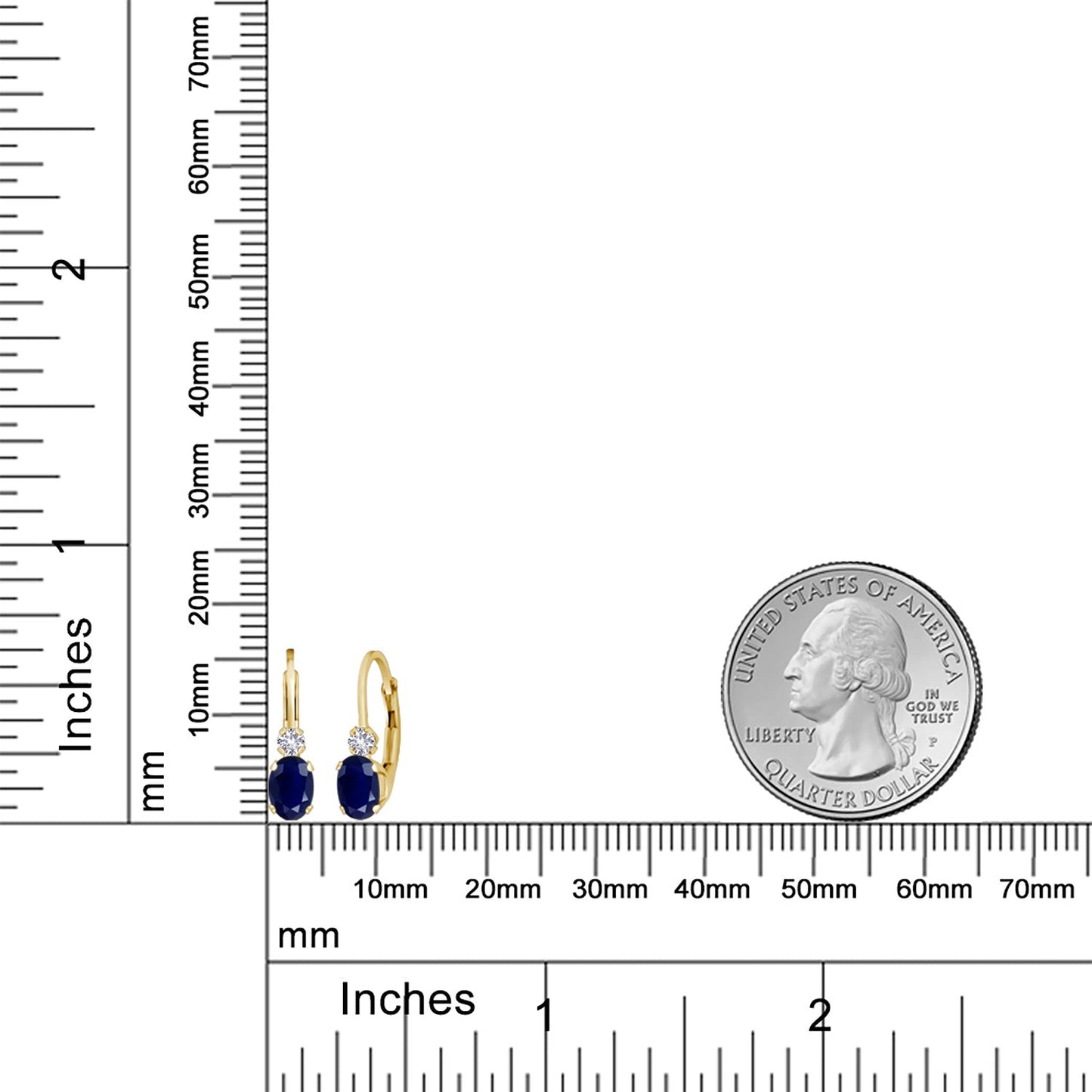 14K Yellow Gold Blue Sapphire and White Created Sapphire Leverback Earrings For Women | 1.18 Cttw | Gemstone September Birthstone | Oval 6X4MM, Round 2MM | 3/4 Inch