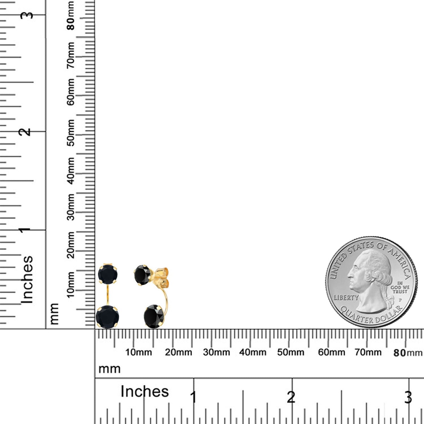 14K Yellow Gold Black Onyx Dual Drop 2 Stone Round Earrings for Women (2.55 Cttw, Gemstone Birthstone, Round 6MM and 5MM)