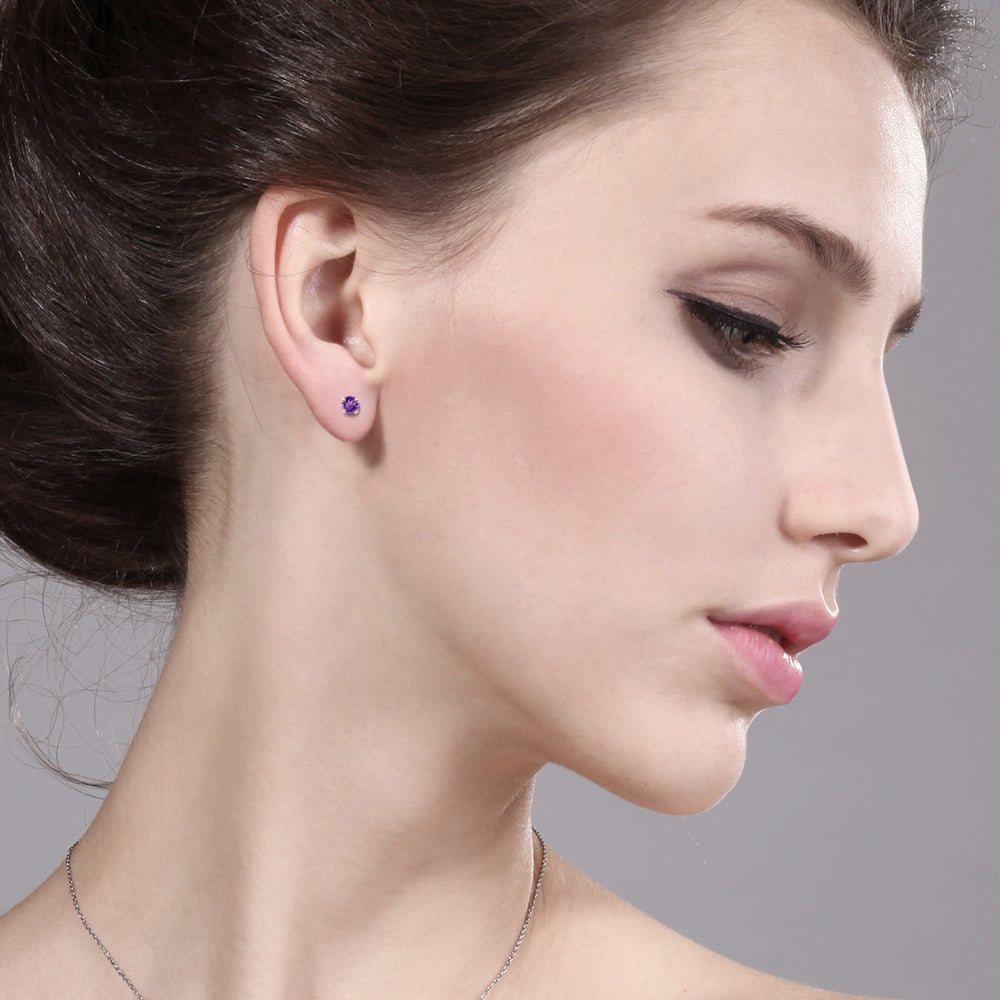 10K Rose Gold 4MM Round Gemstone Birthstone Stud Earrings | Gold Earrings For Women Men