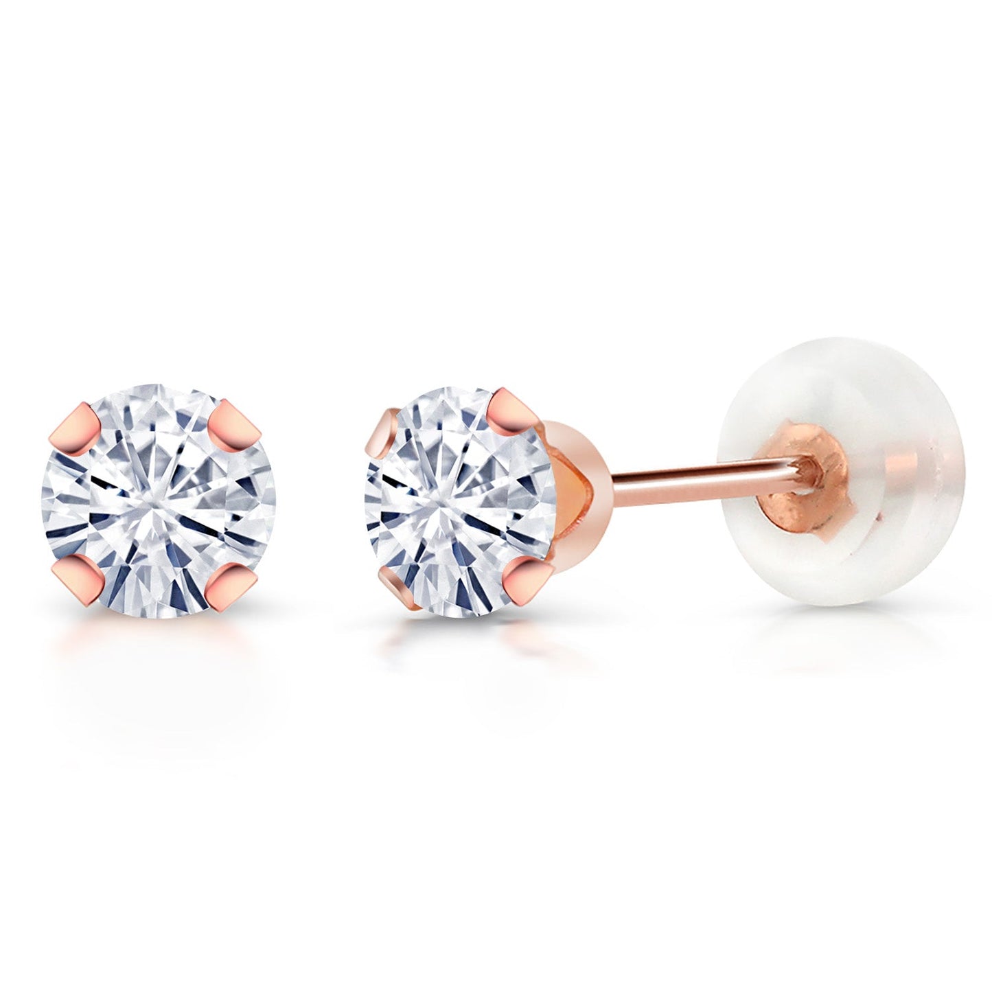 10K Rose Gold 4MM Round Gemstone Birthstone Stud Earrings | Gold Earrings For Women Men