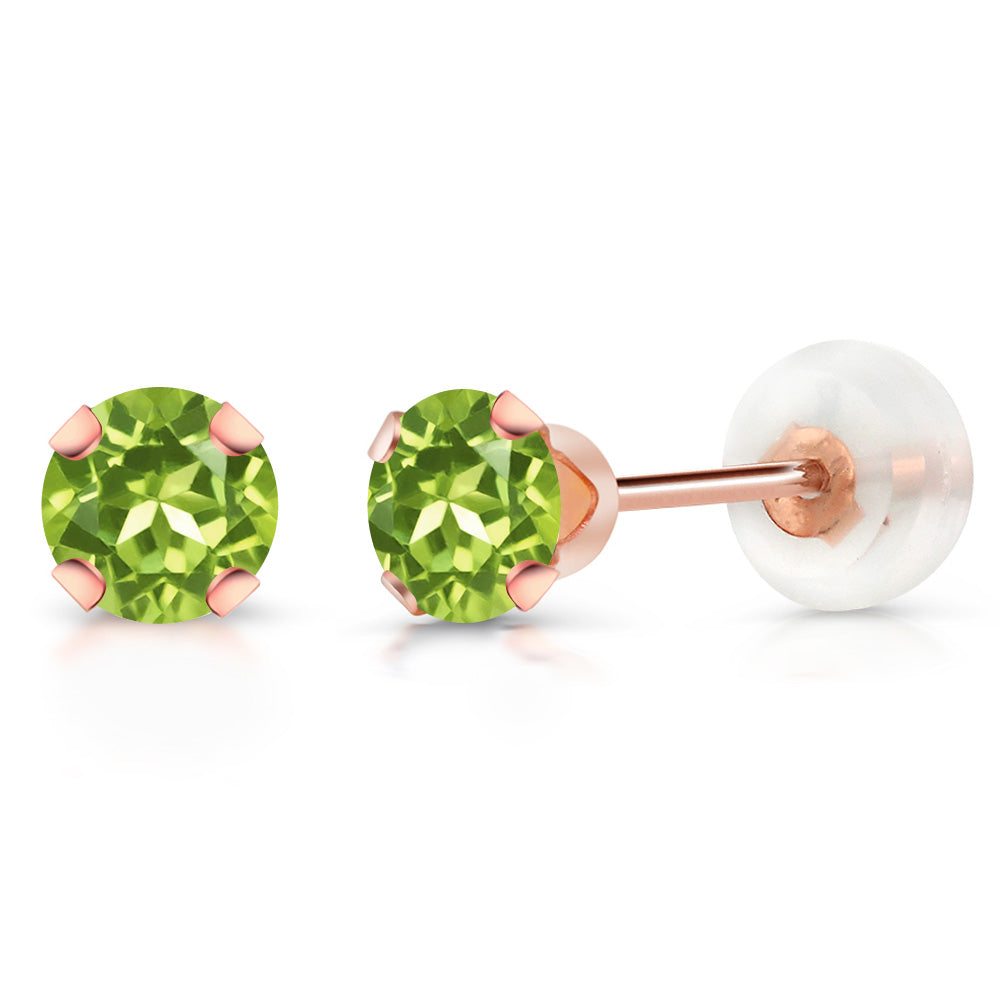 10K Rose Gold 4MM Round Gemstone Birthstone Stud Earrings | Gold Earrings For Women Men