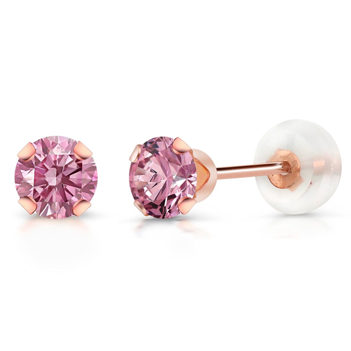 10K Rose Gold 4MM Round Gemstone Birthstone Stud Earrings | Gold Earrings For Women Men