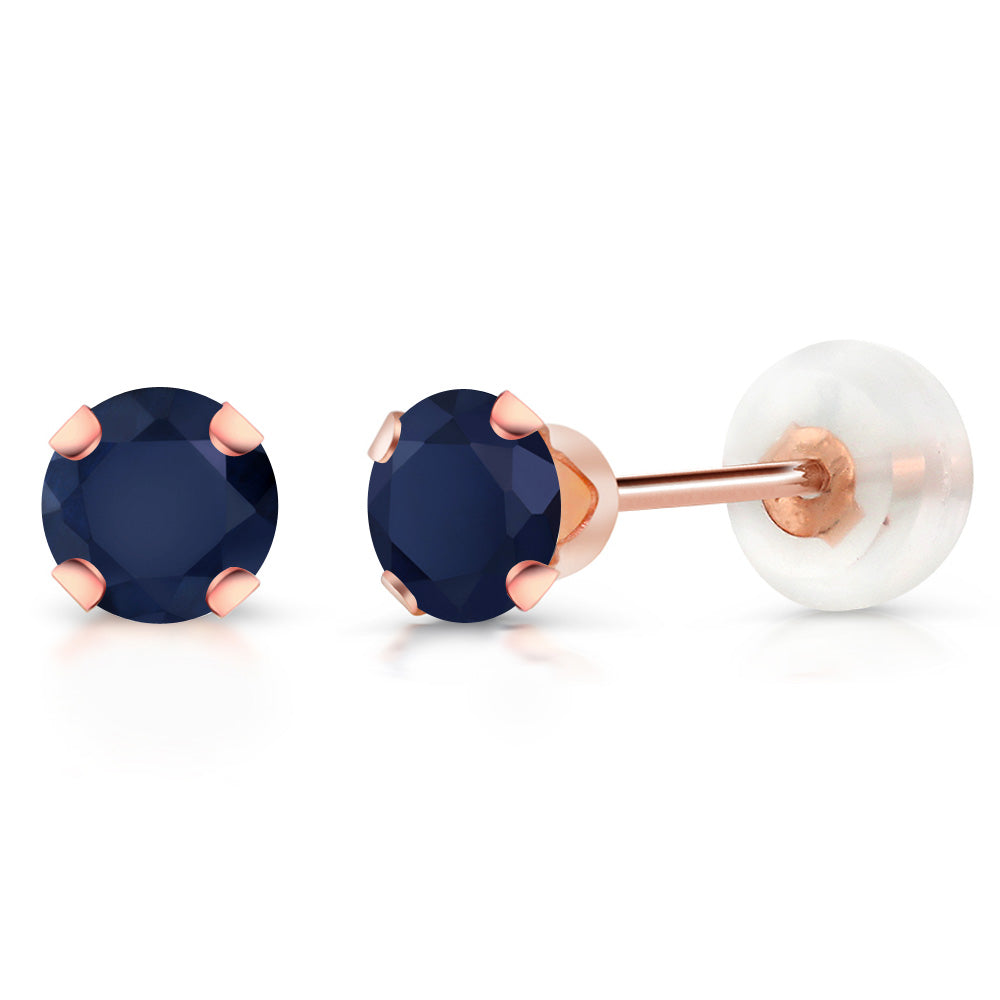 10K Rose Gold 4MM Round Gemstone Birthstone Stud Earrings | Gold Earrings For Women Men