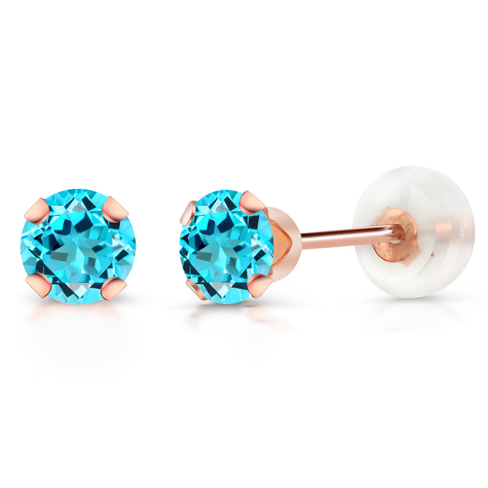 10K Rose Gold 4MM Round Gemstone Birthstone Stud Earrings | Gold Earrings For Women Men