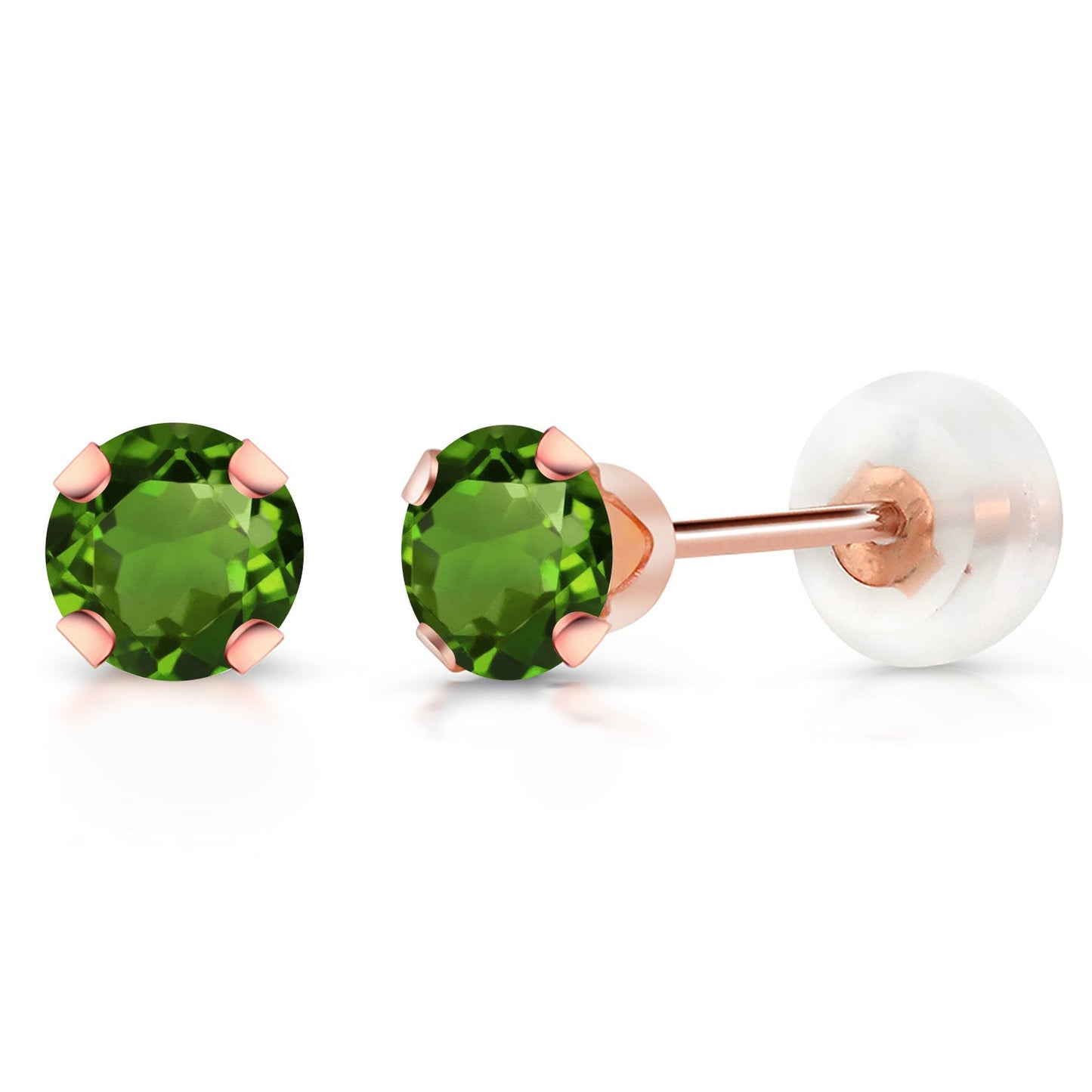 10K Rose Gold 4MM Round Gemstone Birthstone Stud Earrings | Gold Earrings For Women Men