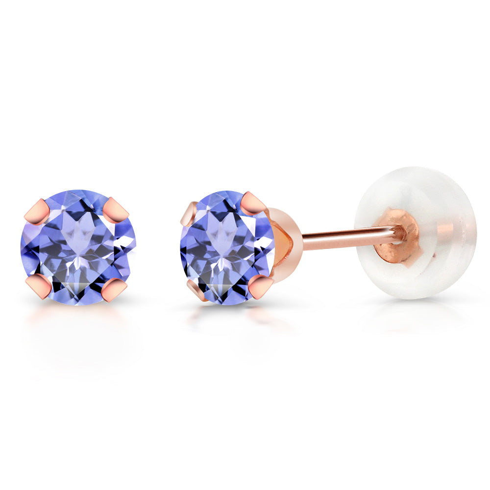 10K Rose Gold 4MM Round Gemstone Birthstone Stud Earrings | Gold Earrings For Women Men