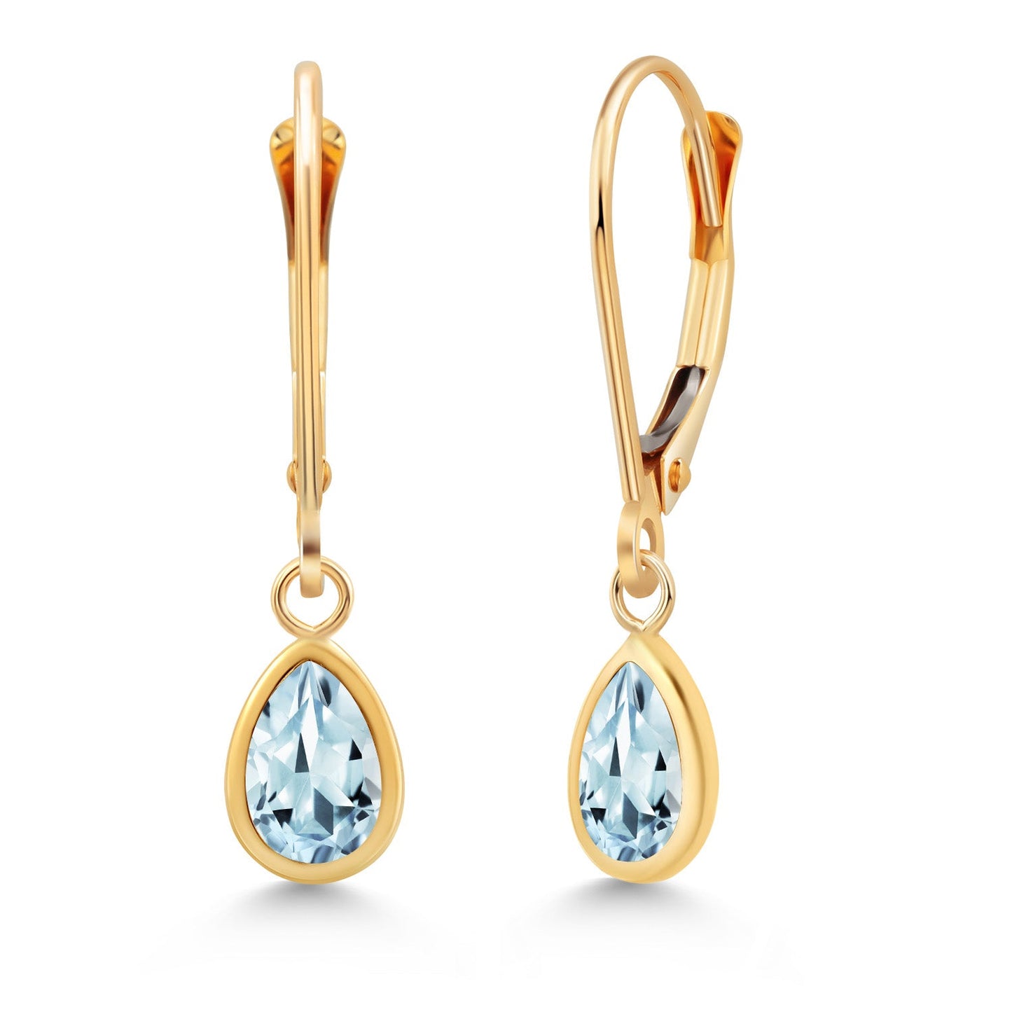 14K Yellow Gold Gemstone Birthstone Leverback Drop Dangle Teardrop Earrings | Pear Shape 7X5MM | Gold Earrings For Women