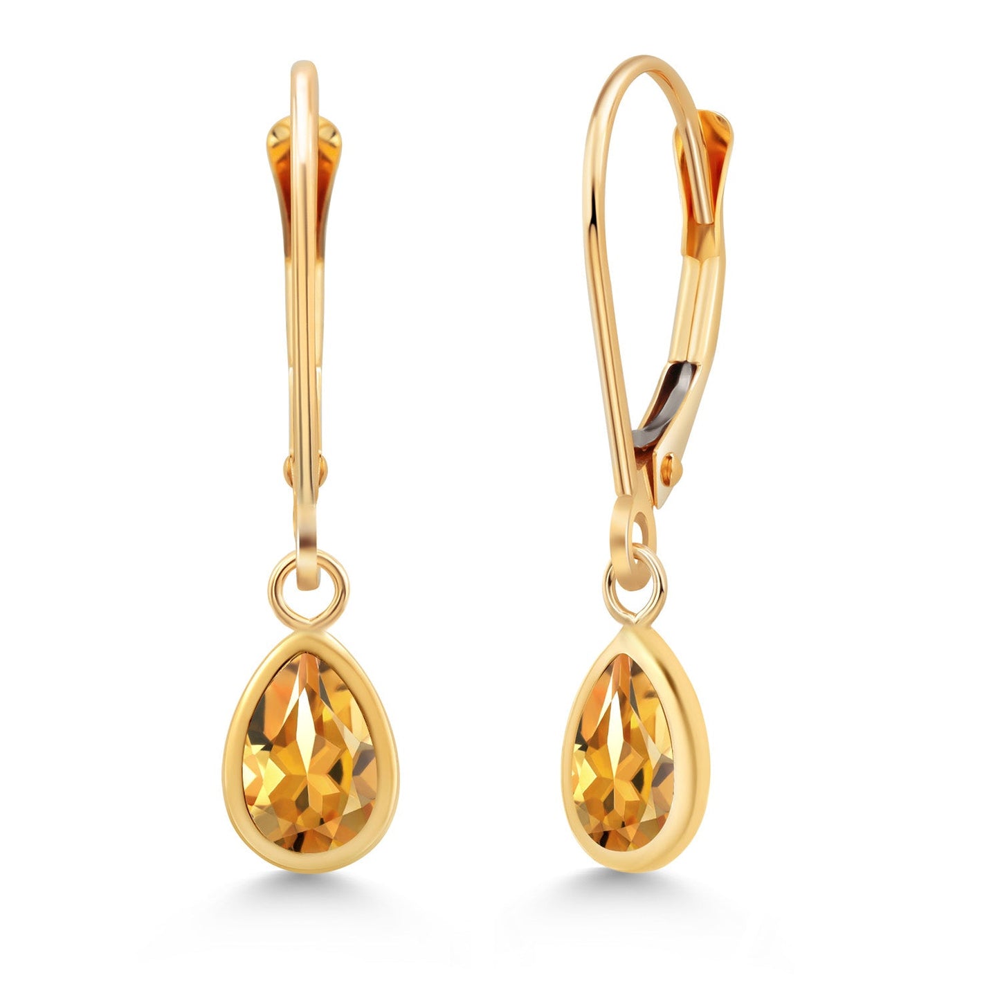 14K Yellow Gold Gemstone Birthstone Leverback Drop Dangle Teardrop Earrings | Pear Shape 7X5MM | Gold Earrings For Women