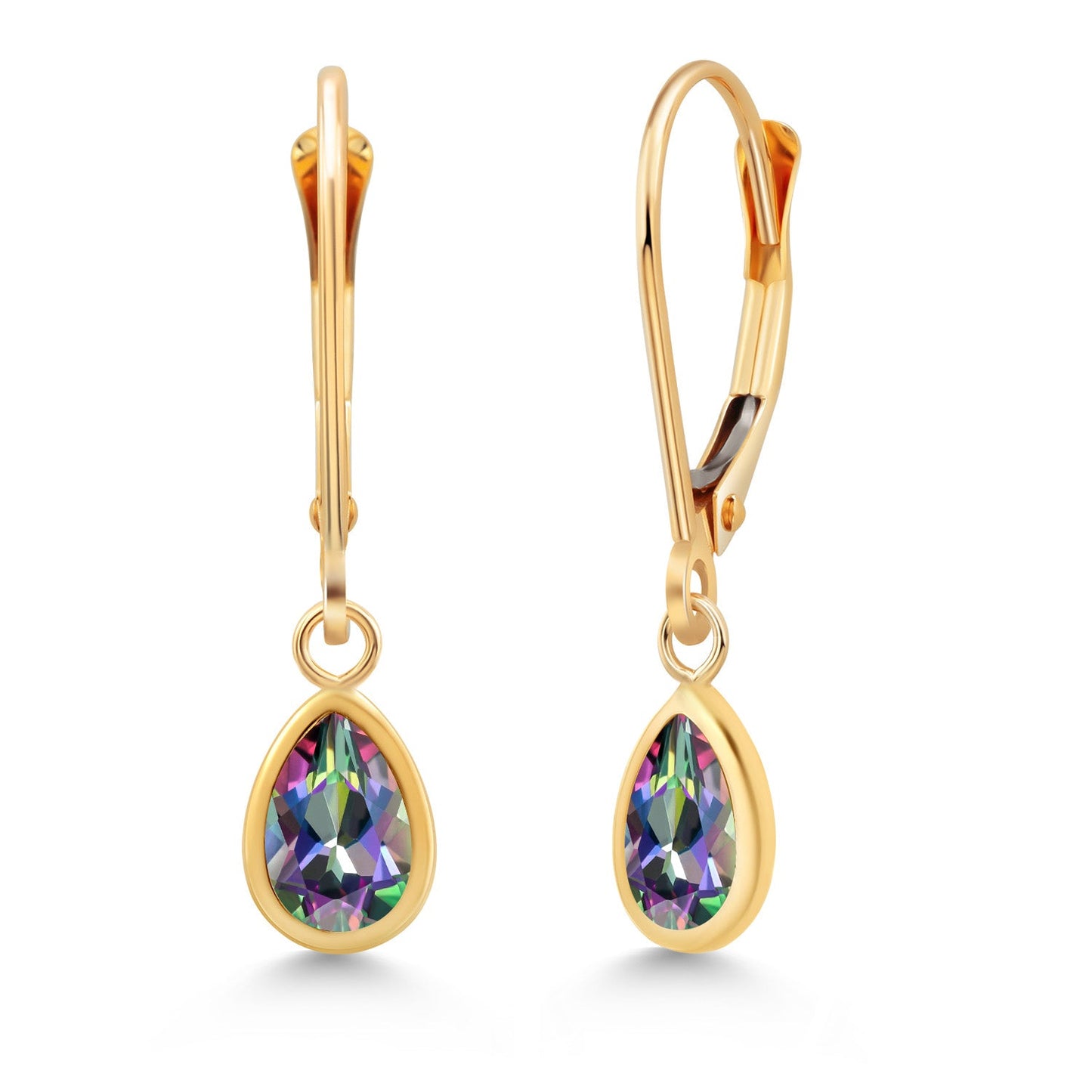 14K Yellow Gold Gemstone Birthstone Leverback Drop Dangle Teardrop Earrings | Pear Shape 7X5MM | Gold Earrings For Women