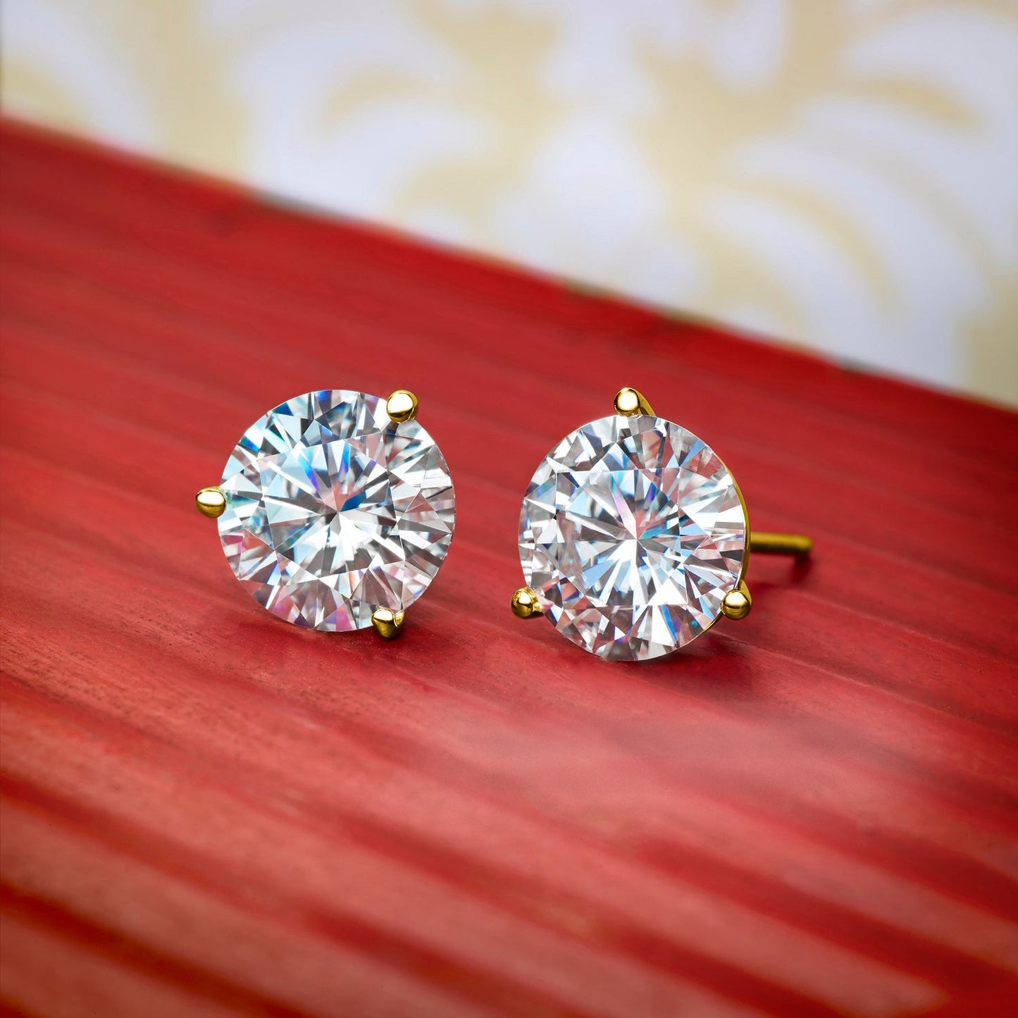 Solid 14K Gold Round Moissanite Martini 3 Prong Secure Screw-Backs Stud Earrings For Women Men | 1.50 Cttw | Round 6MM