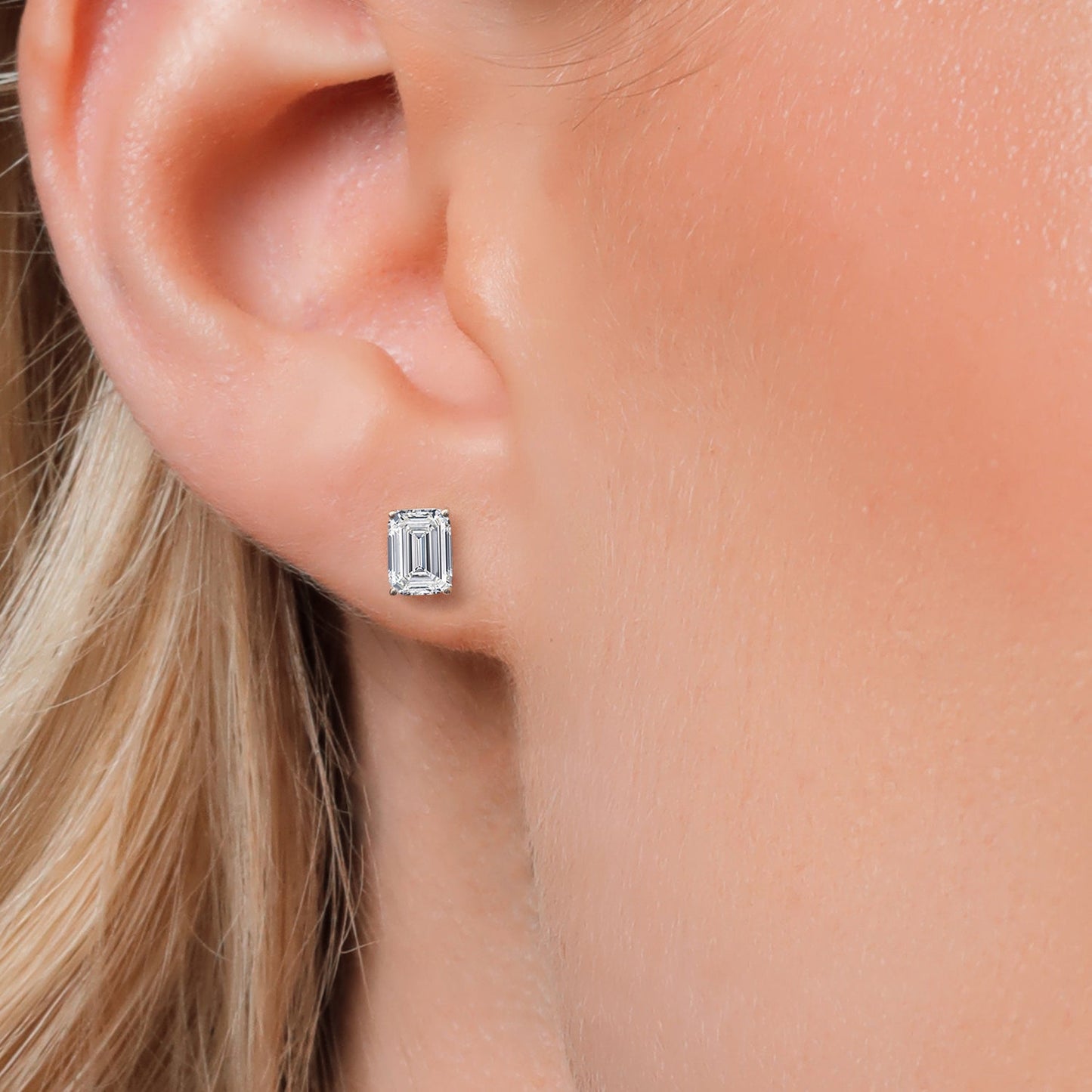 2.00 Cttw 14K White Gold IGI Certified Lab Grown Diamond Stud Basket Setting Earrings | Emerald Cut | E-F Color | VS1-VS2 Clarity | Double Notch | Gold Earrings For Women Men