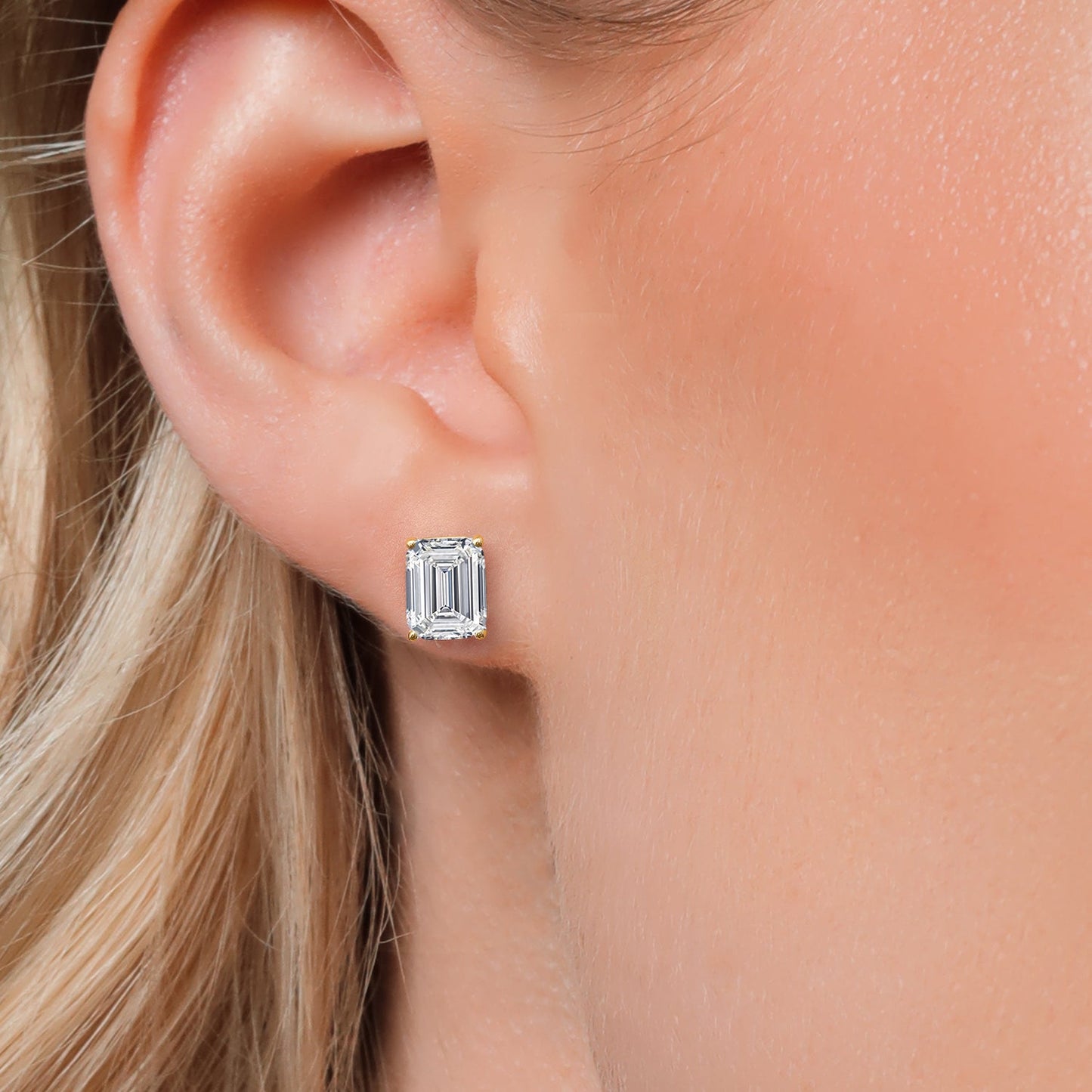 6.00 Cttw 14K Yellow Gold IGI Certified Lab Grown Diamond Stud Basket Setting Earrings | Emerald Cut | E-F Color | VS1-VS2 Clarity | Double Notch | Gold Earrings For Women Men