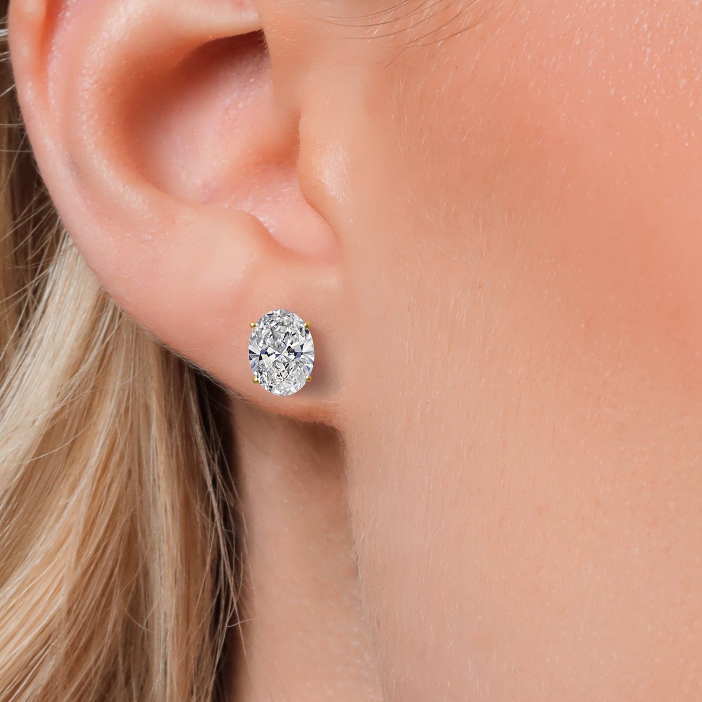3 Cttw 14K Yellow Gold IGI Certified Lab Grown Diamond Stud Basket Setting Earrings | Oval Cut | F-G Color | VS Clarity | Double Notch | Gold Earrings For Women Men