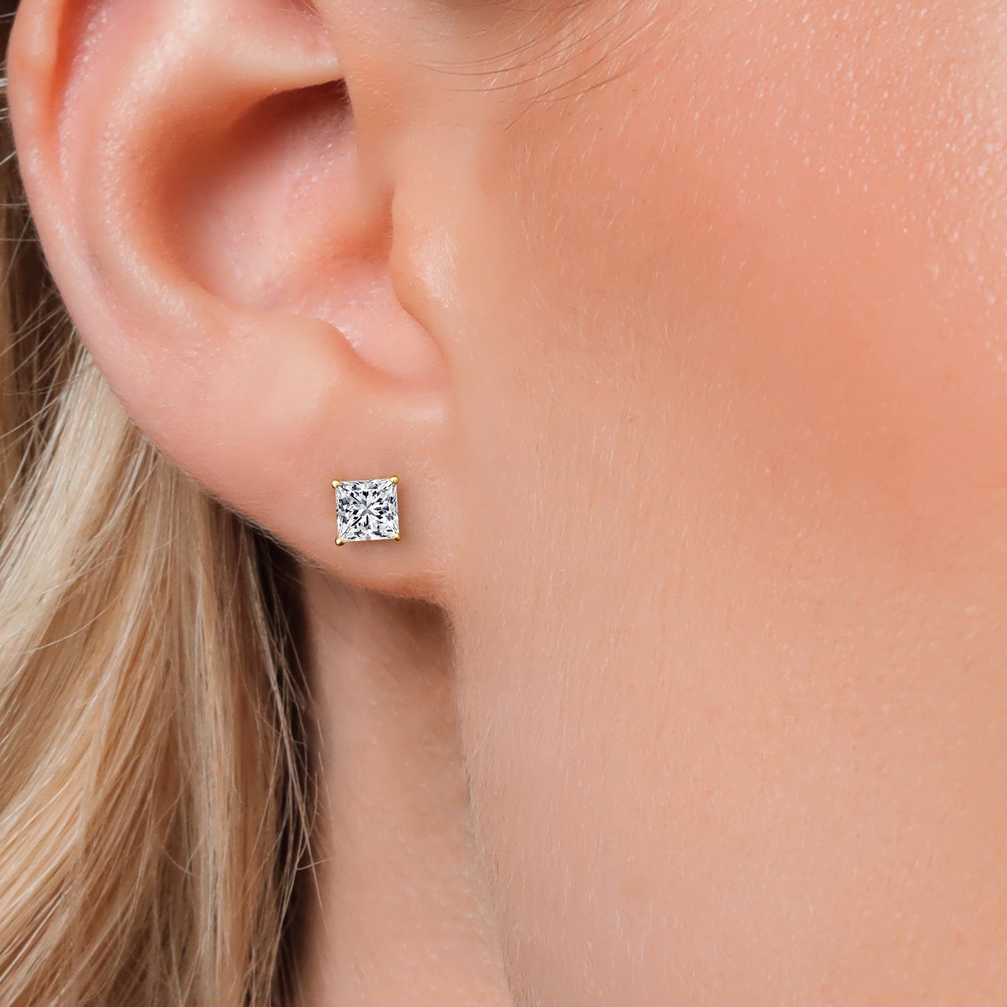 2.00 Ct Princess Cut 14K Yellow Gold IGI Certified Lab Grown Diamond Stud Earrings | E-F Color | VS1-VS2 Clarity | Gold Earrings For Women Men