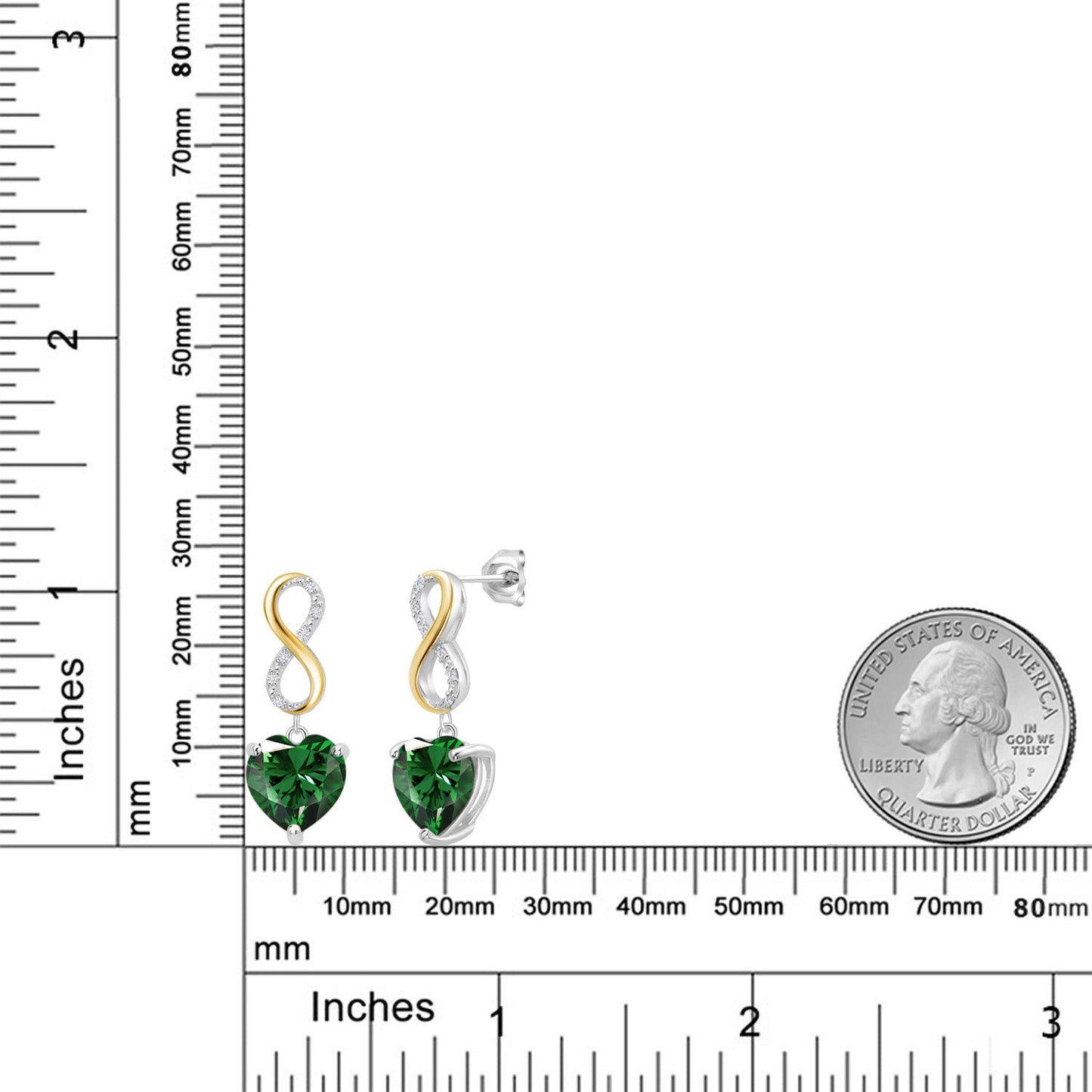 925 Sterling Silver and 10K Yellow Gold Heart Shape 10MM Gemstone Birthstone and White Lab Grown Diamond Infininty Dangle Earrings For Women By Keren Hanan