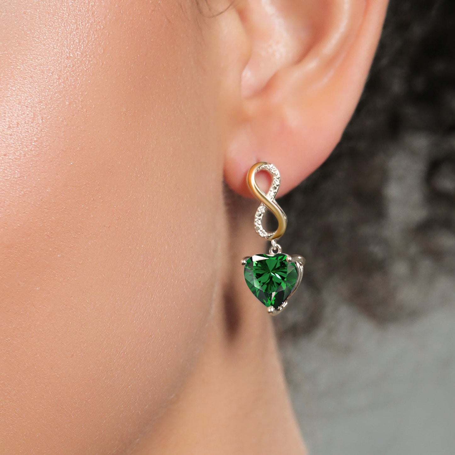 925 Sterling Silver and 10K Yellow Gold Heart Shape 10MM Gemstone Birthstone and White Lab Grown Diamond Infininty Dangle Earrings For Women By Keren Hanan