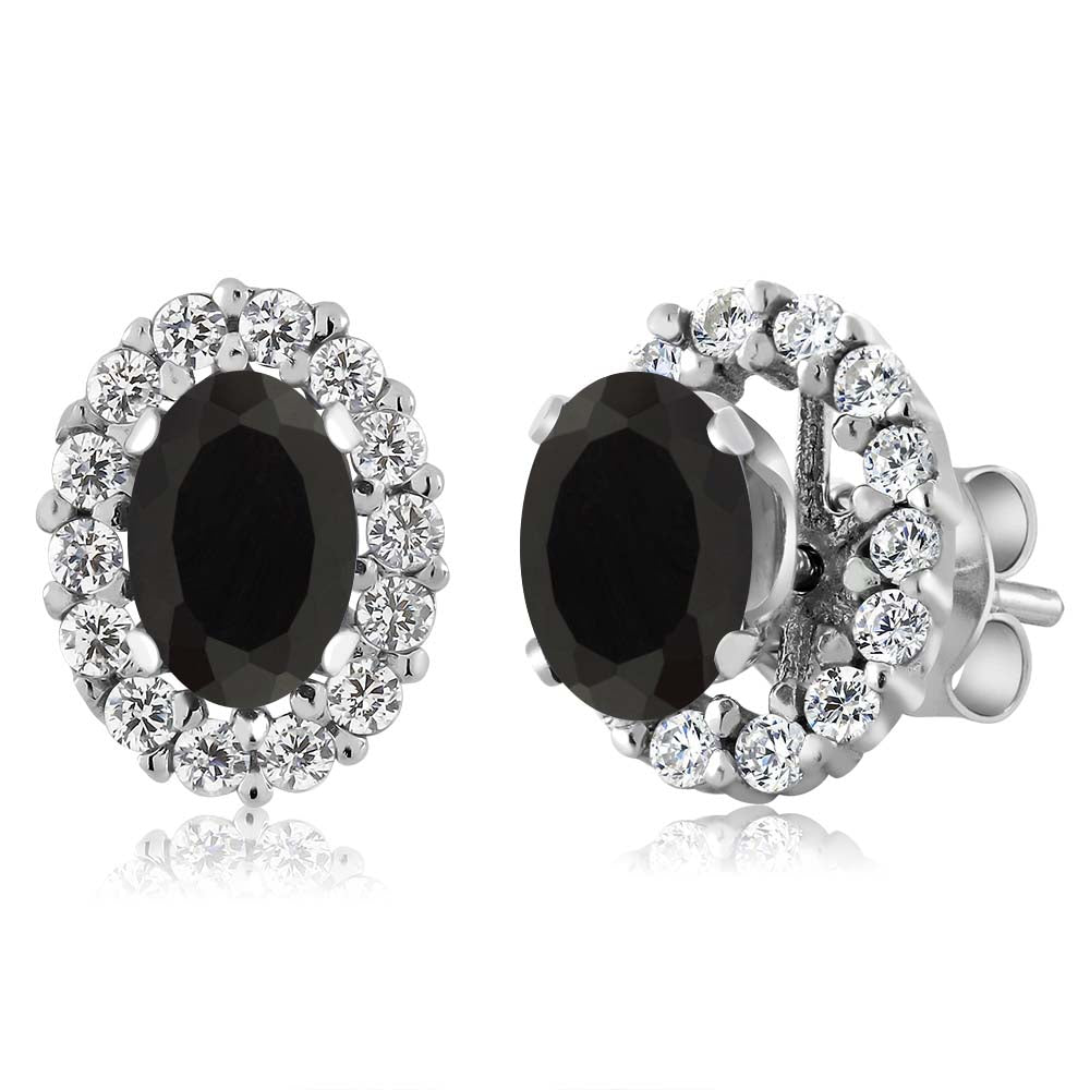 925 Sterling Silver Oval 6X4MM Gemstone Birthstone Removable Jacket Stud Halo Earrings For Women