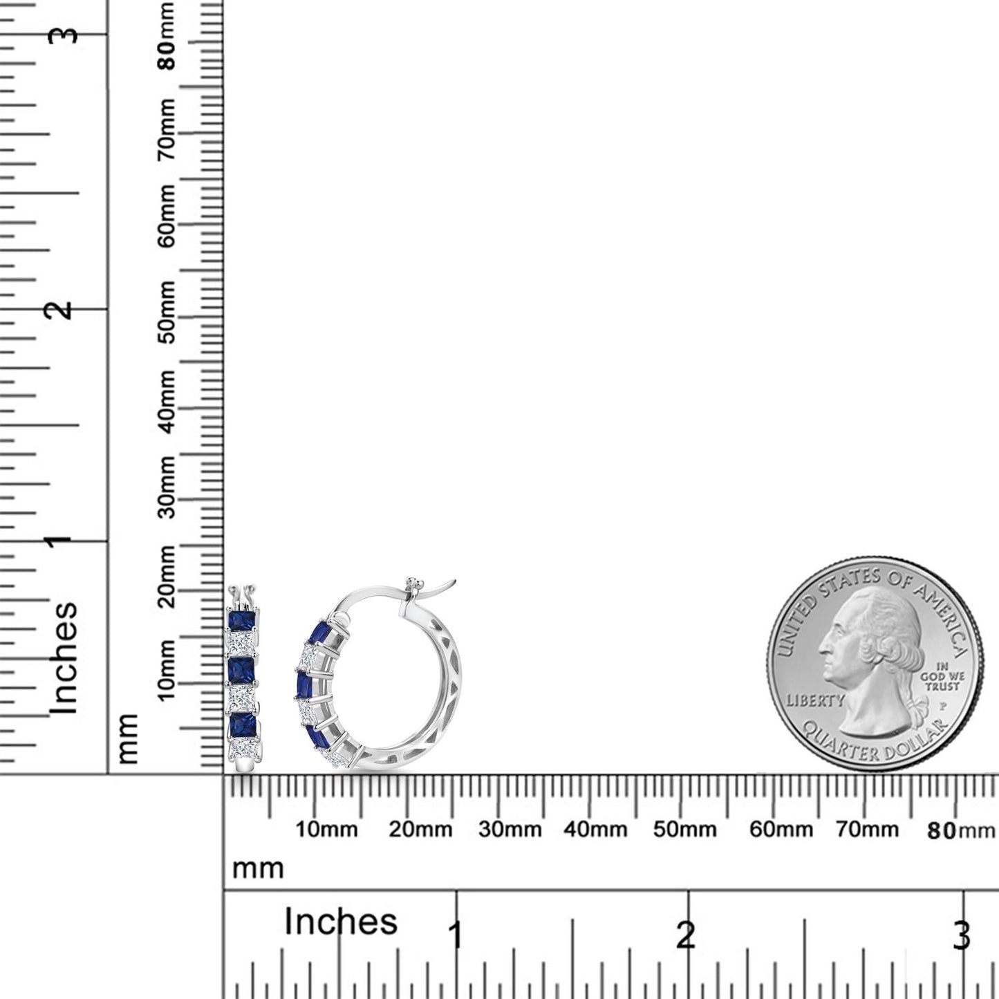 1.56 Cttw Blue Created Sapphire and White Moissanite Hoop Earrings for Women | 925 Sterling Silver | 3MM Princess Cut | 20MM | Fine Jewelry Gifts for Her Mom Women Wife