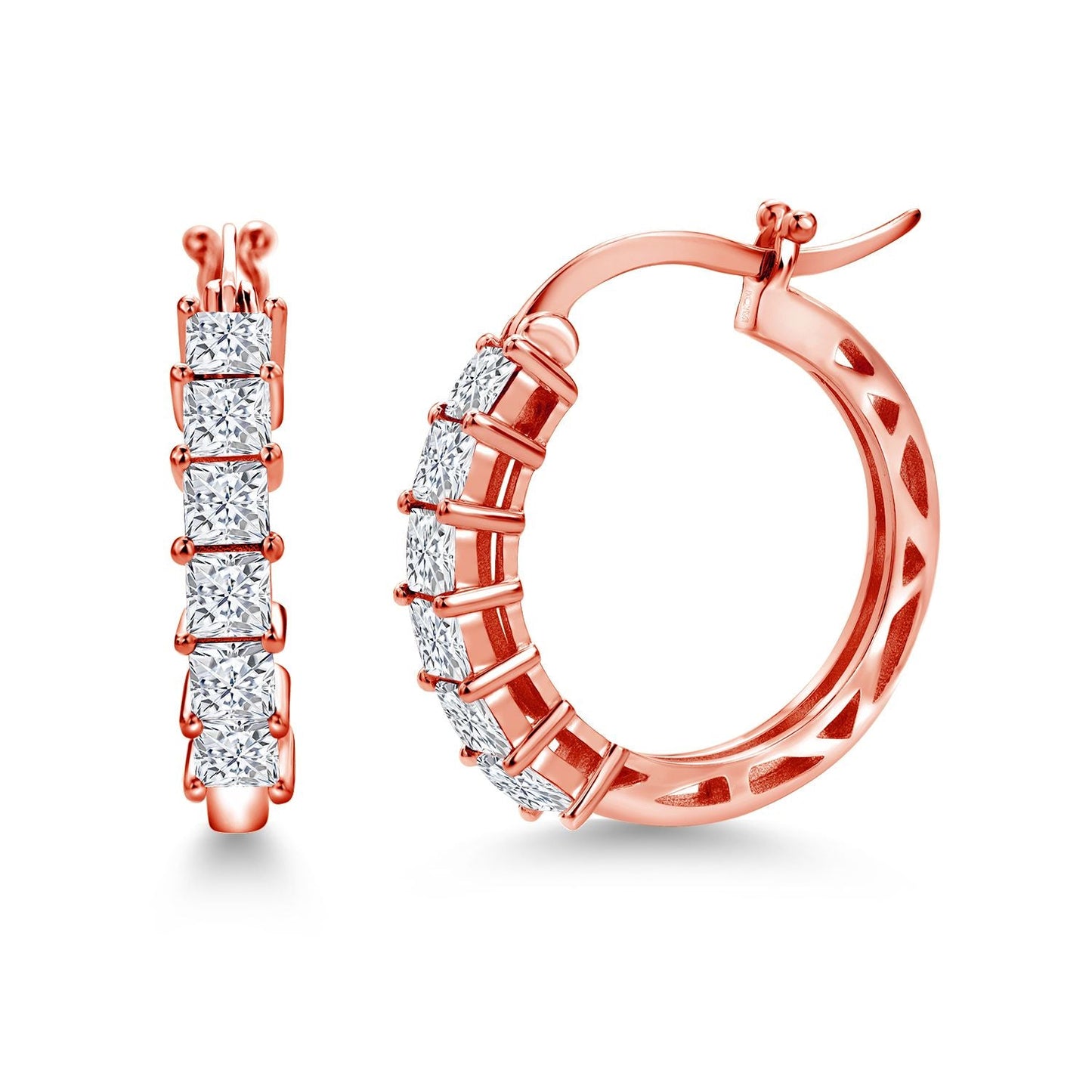 1.56 Cttw 18K Gold Plated White Moissanite Huggie Hoop Earrings | Princess Cut 3MM | Diameter 20MM | Gold Earrings for Women