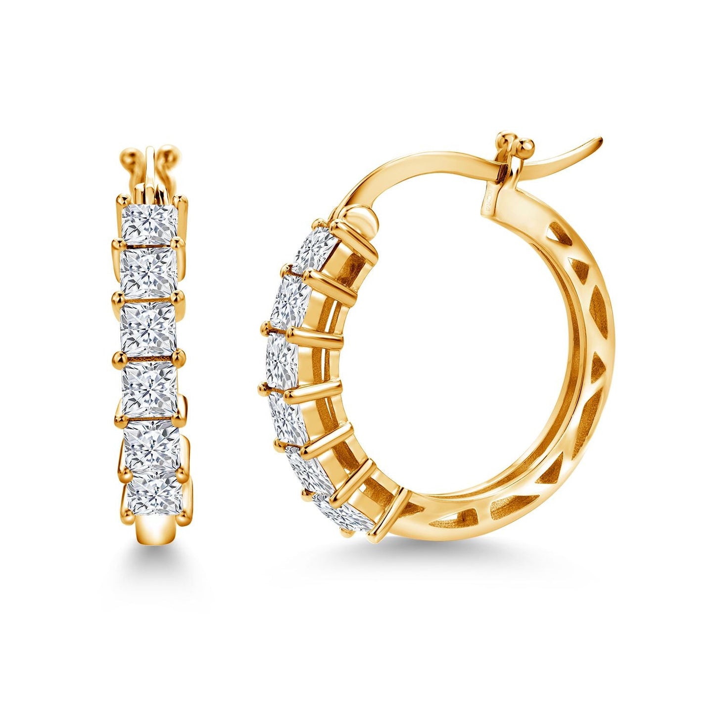 1.56 Cttw 18K Gold Plated White Moissanite Huggie Hoop Earrings | Princess Cut 3MM | Diameter 20MM | Gold Earrings for Women