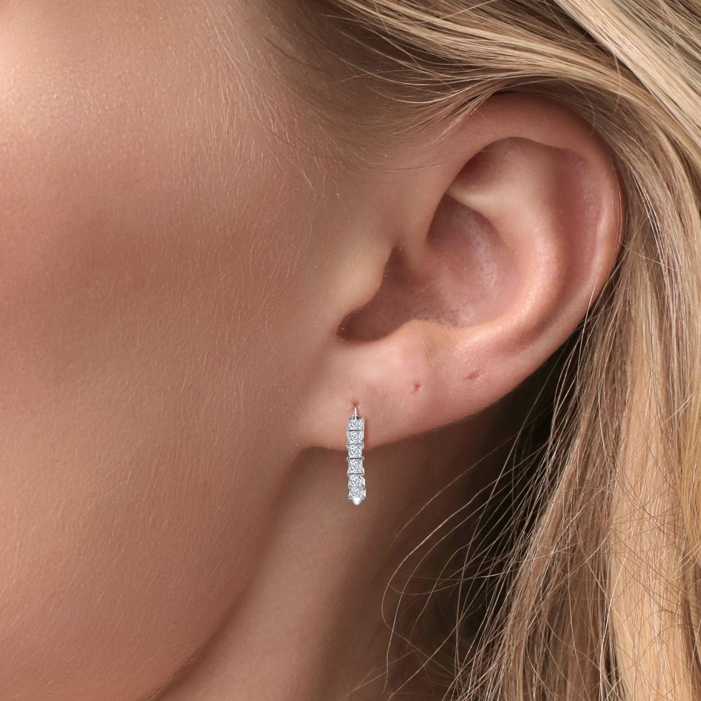 1.56 Cttw 18K Gold Plated White Moissanite Huggie Hoop Earrings | Princess Cut 3MM | Diameter 20MM | Gold Earrings for Women