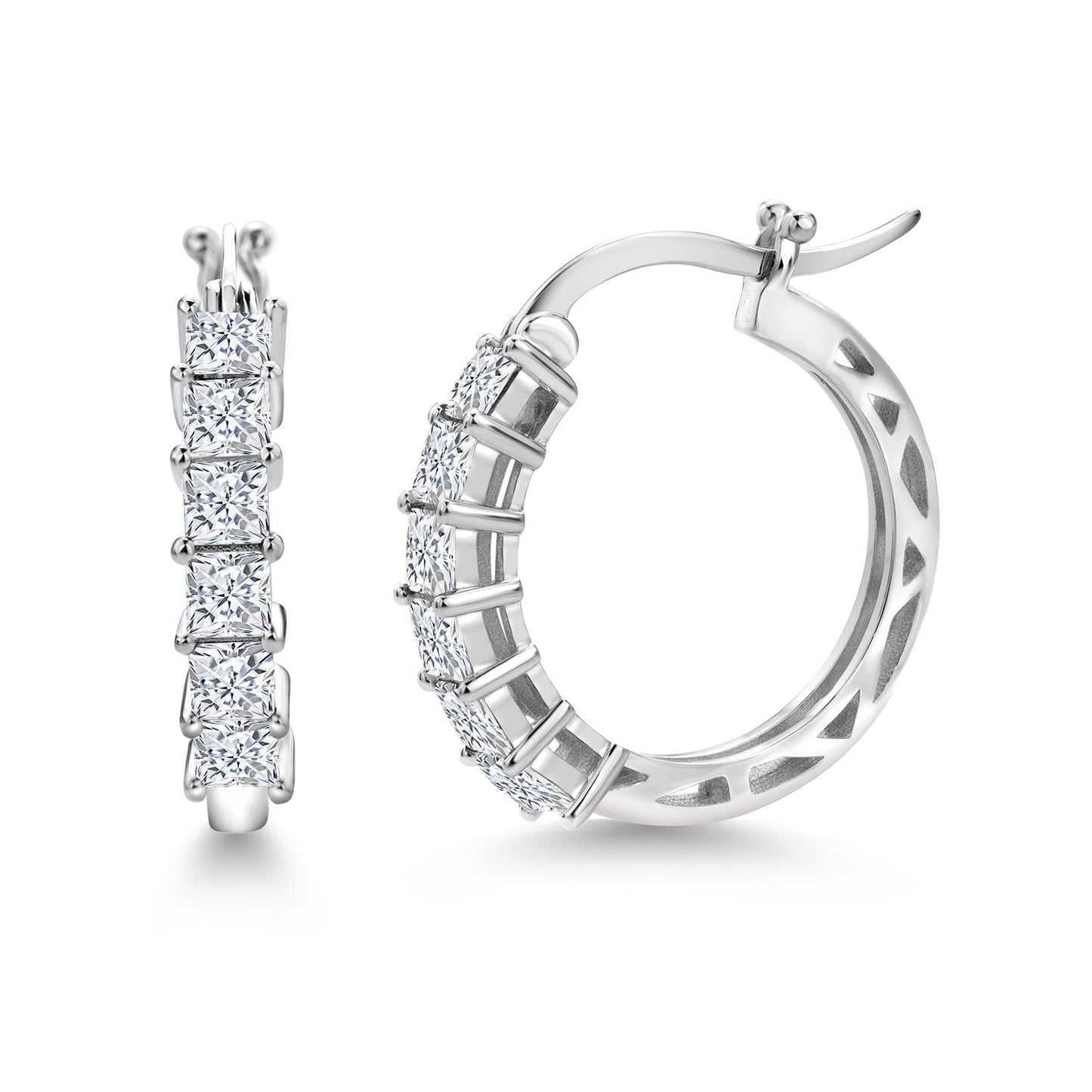 1.56 Cttw 18K Gold Plated White Moissanite Huggie Hoop Earrings | Princess Cut 3MM | Diameter 20MM | Gold Earrings for Women