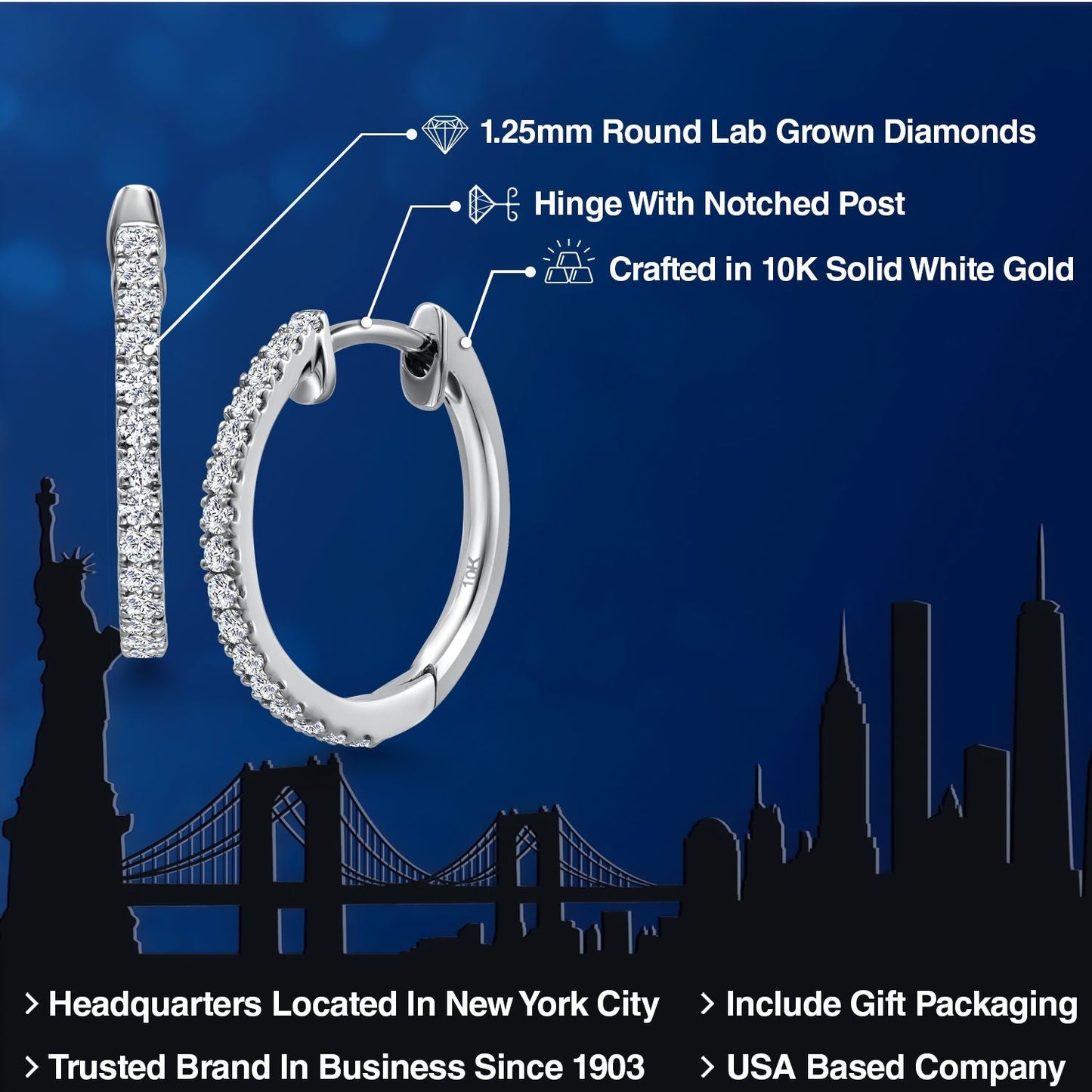 1/4 Cttw Solid 10K White Gold Lab Grown Round Cut Diamond Hoop Earrings | Gold Earrings For Women | G-H Color | VS-SI Clarity | 18MM = 0.70 Inch