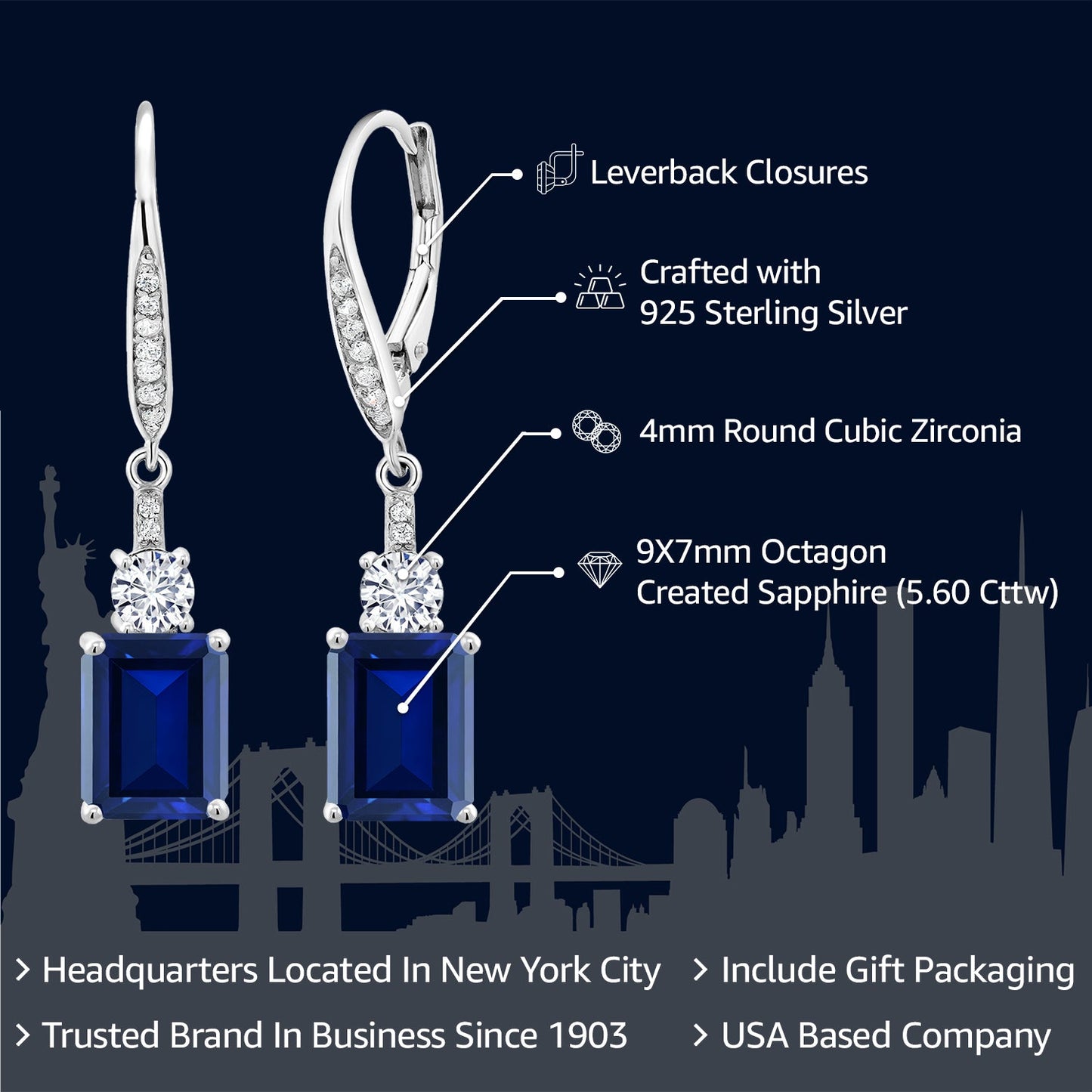 4-5 Cttw Drop Dangle Earrings for Women | 925 Sterling Silver | Emerald Cut 9X7MM Gemstone Birthstone | Fine Jewelry Gifts for Her Mom Anniversary Wedding
