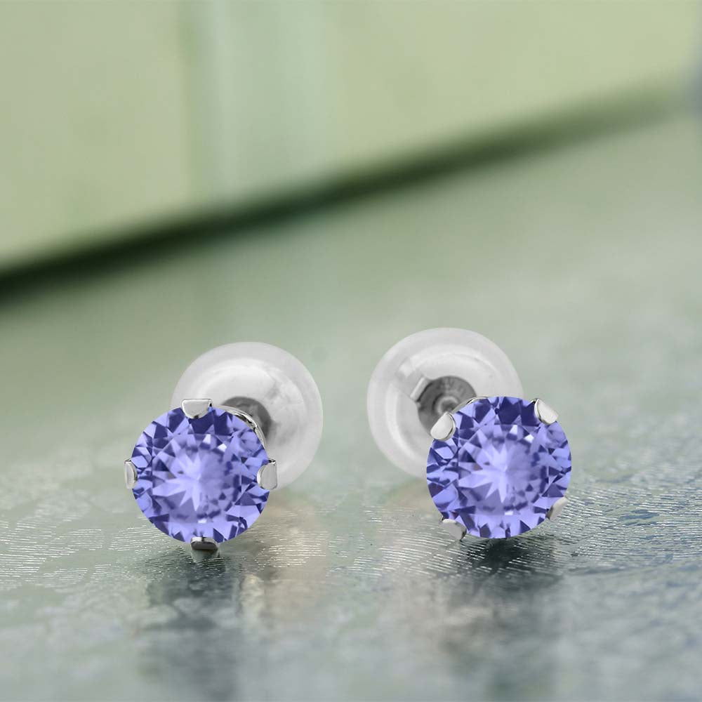 Solid 14K Gold Genuine Natural Tanzanite Stud Earrings for Women Men | Gemstone Birthstone | Round 5MM | Gold Earrings | 1.00 Cttw